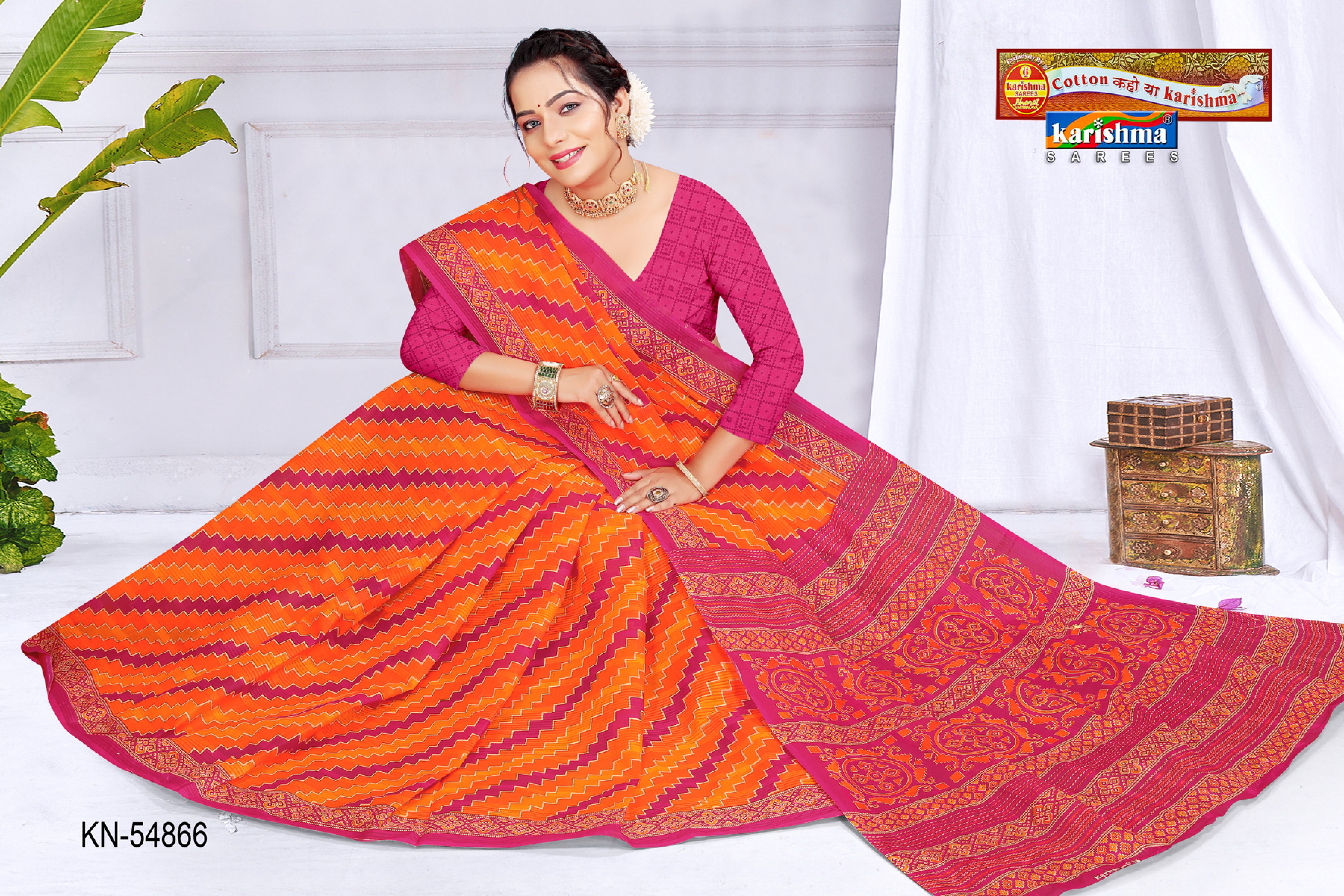 Orange And Red Pure Cotton Mulmul (Medium Soft) Saree With Traditional Leheriya Design