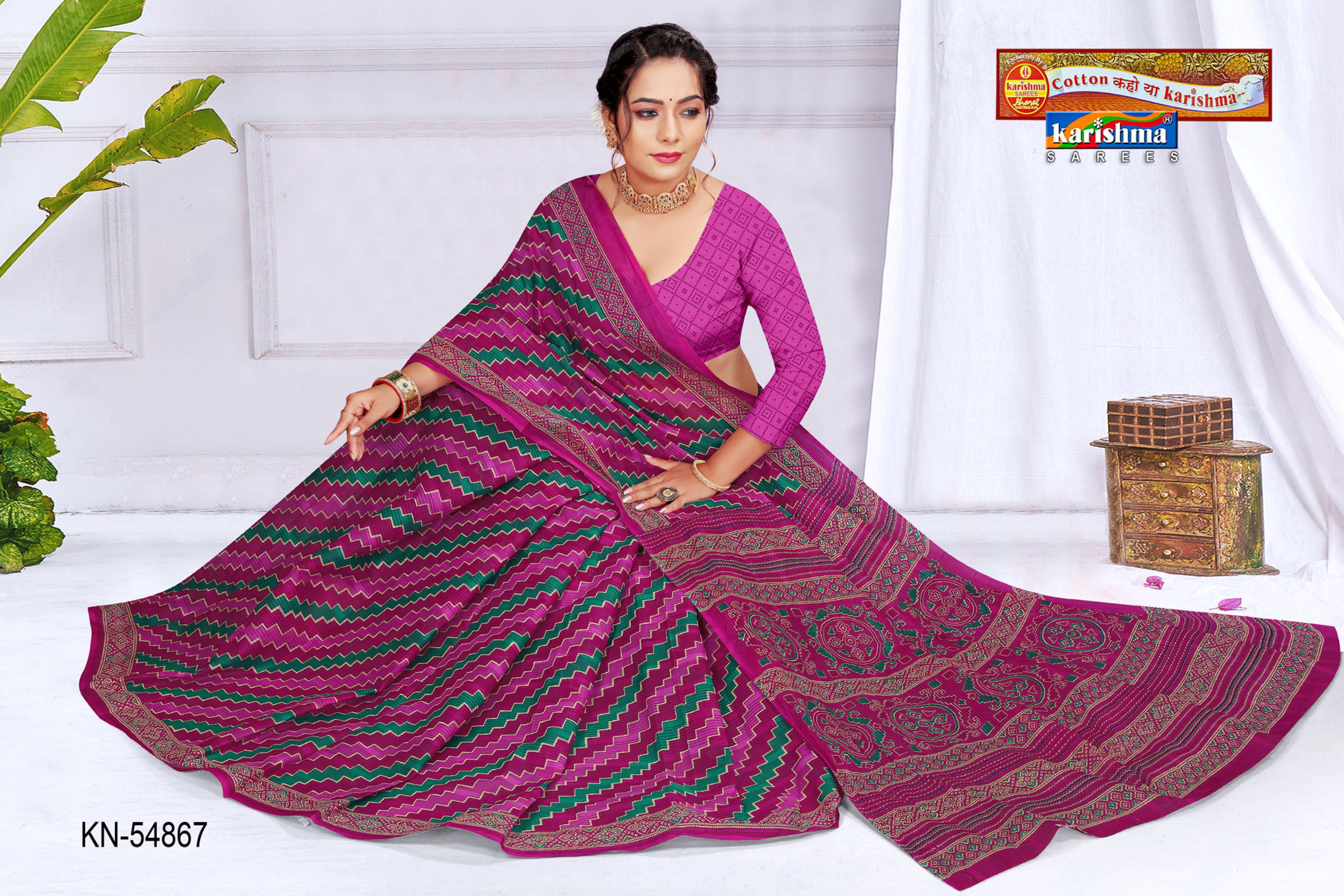 Purple And Green Pure Cotton Mulmul (Medium Soft) Saree With Traditional Leheriya Design