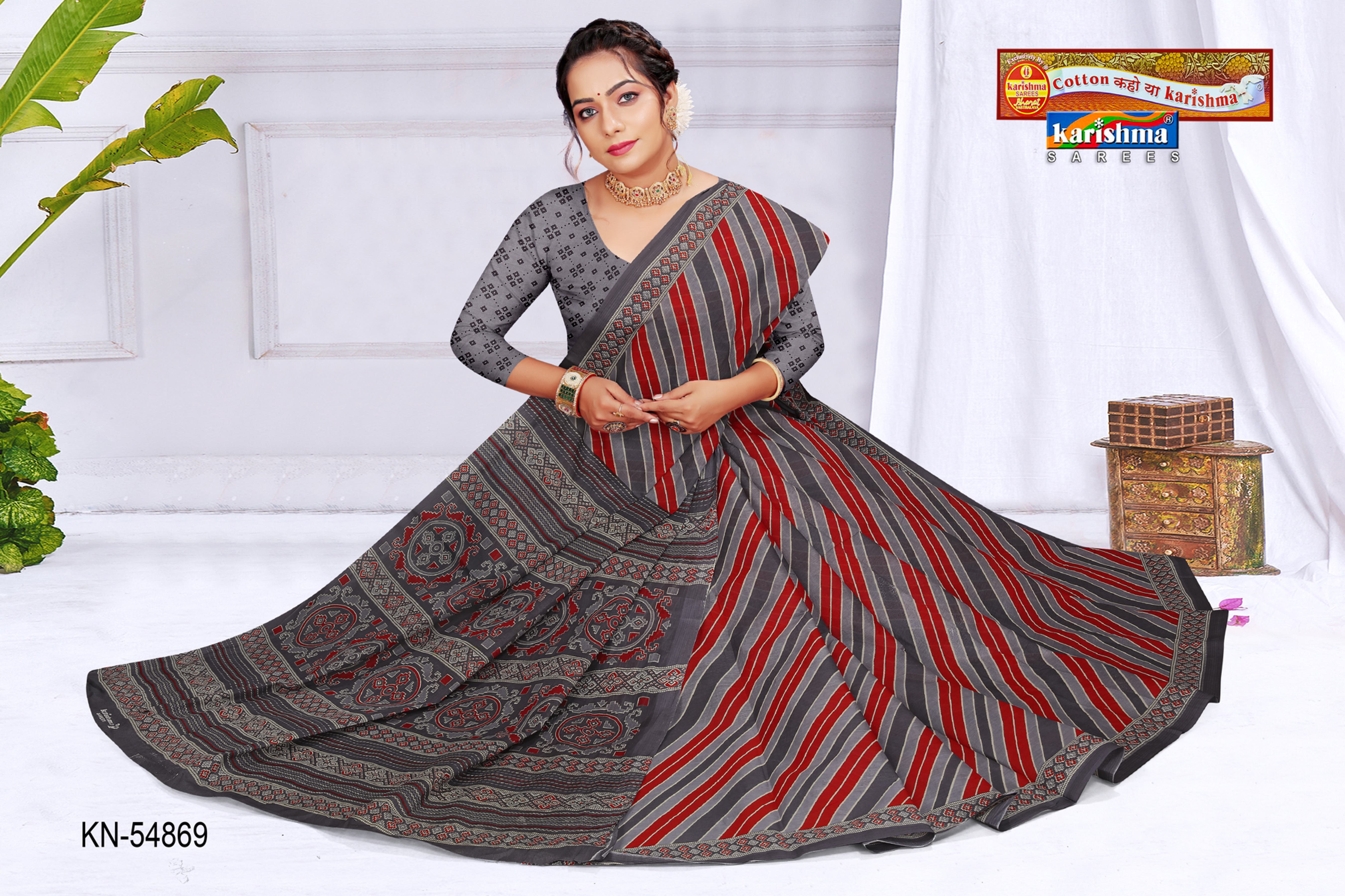Grey And Red Pure Cotton Mulmul (Medium Soft) Saree With Traditional Leheriya Design