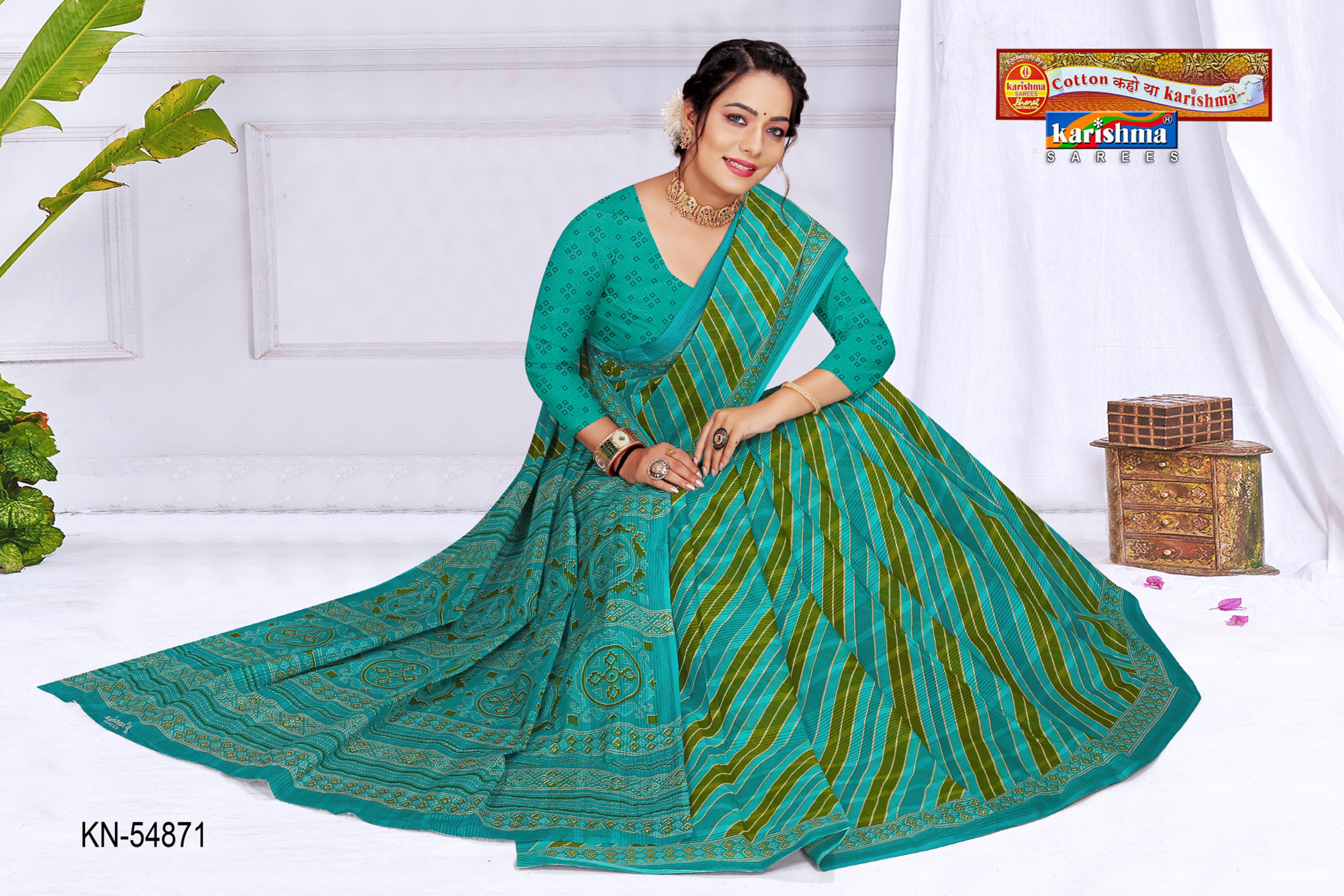 Green And Olive Pure Cotton Mulmul (Medium Soft) Saree With Traditional Leheriya Design