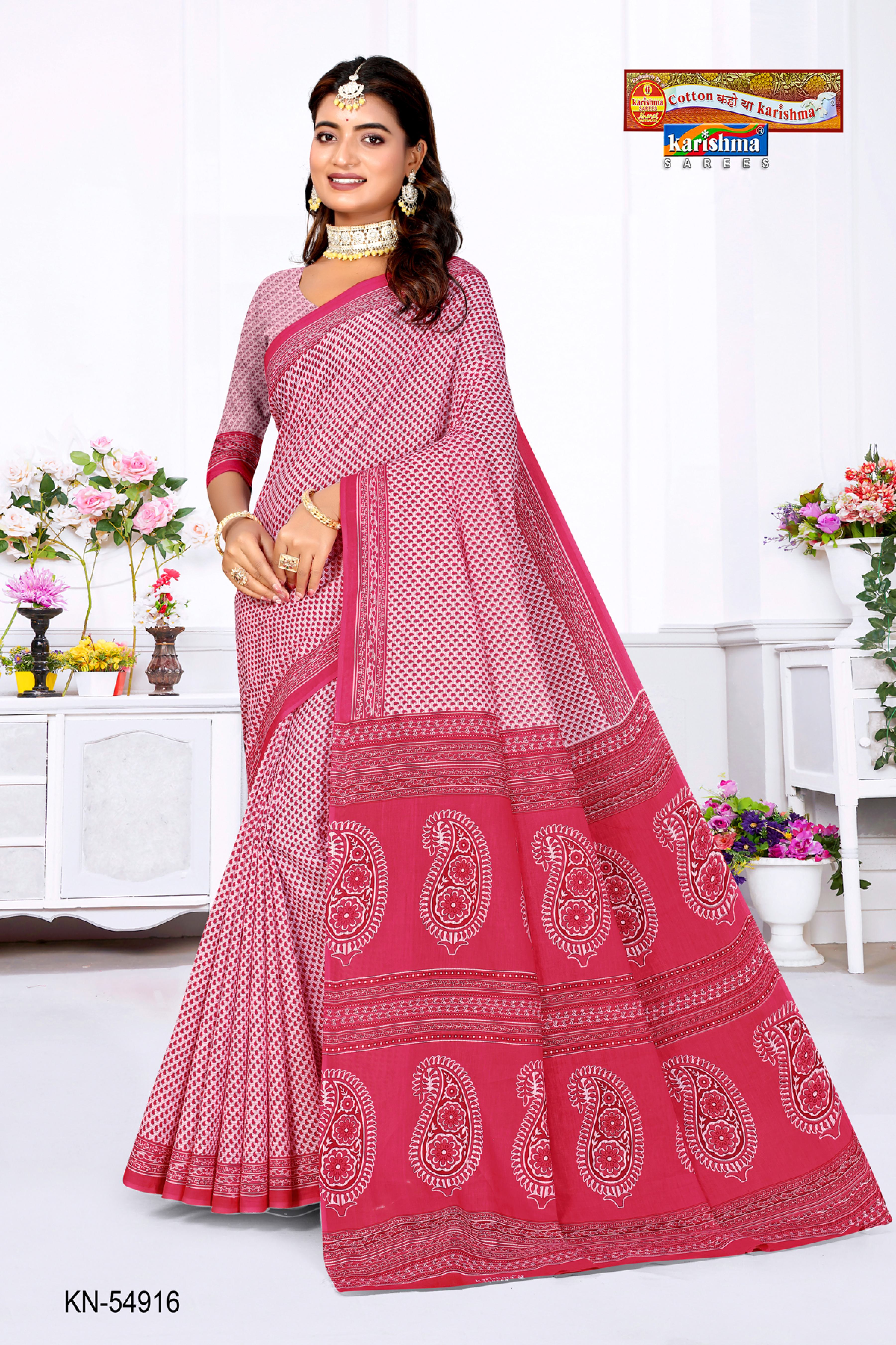 Pink Pure Cotton Malai (Soft) Saree With Delicate Floral Design