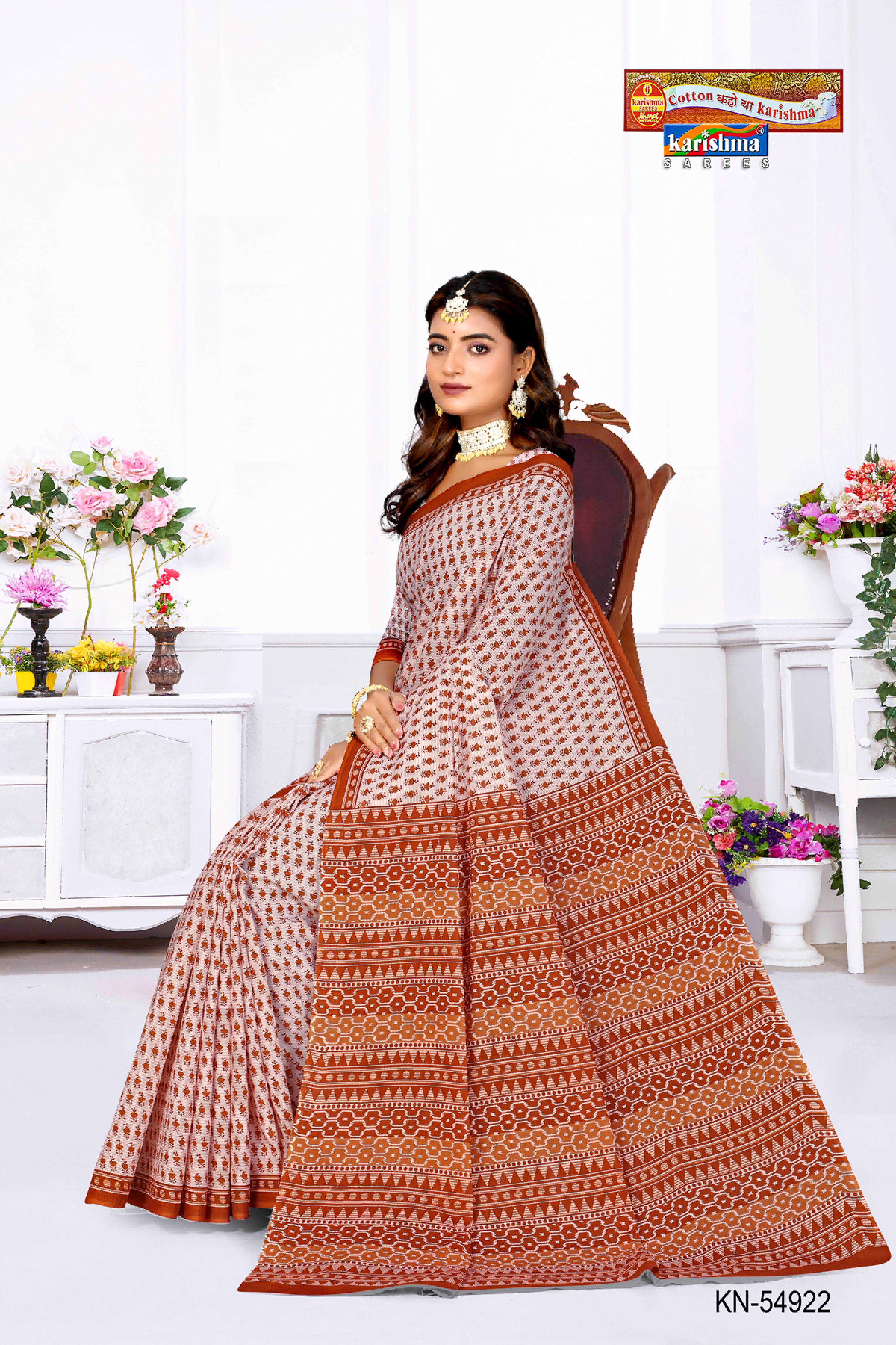 Brown Pure Cotton Malai (Soft) Saree With Delicate Floral Design