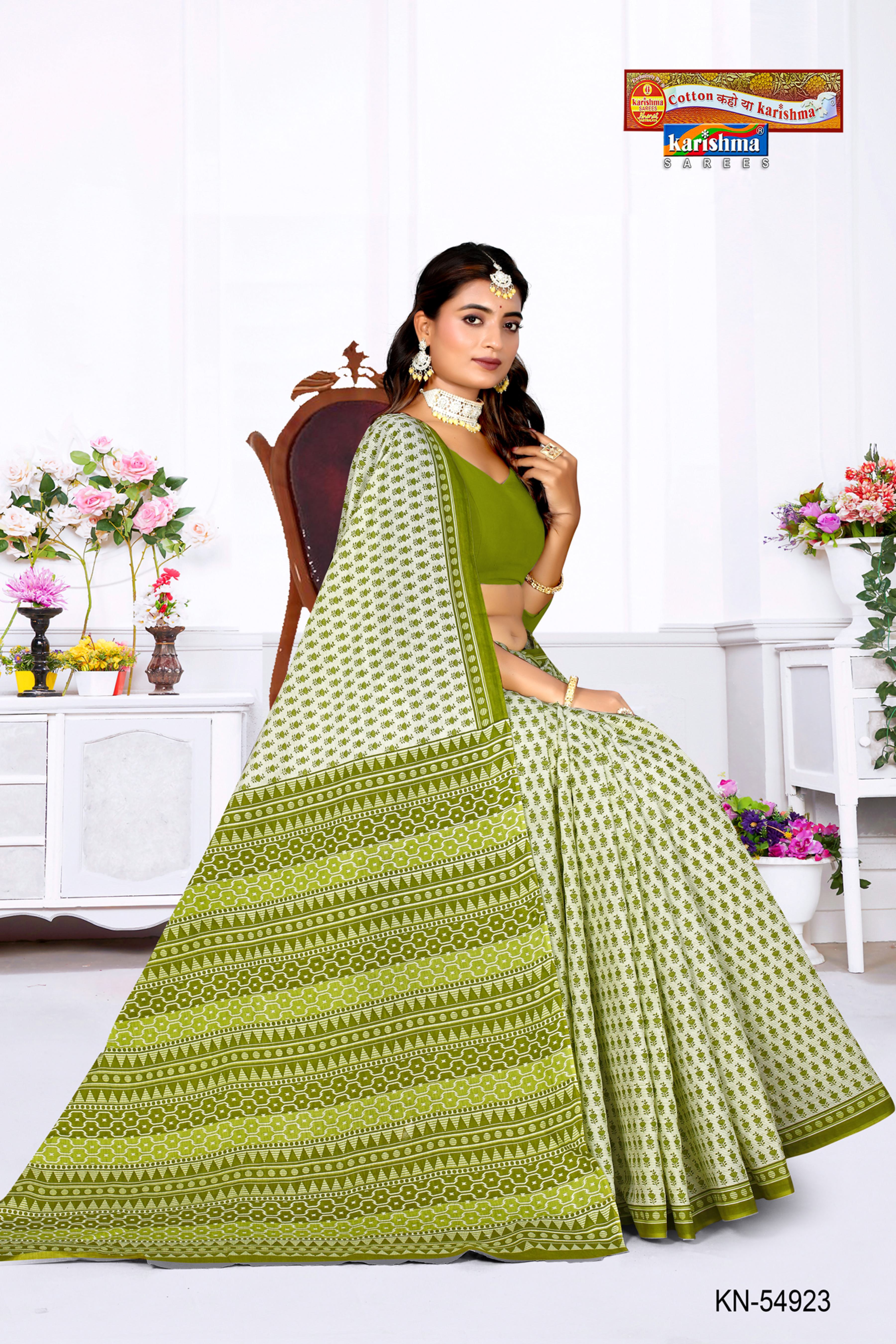 Olive Pure Cotton Malai (Soft) Saree With Delicate Floral Design