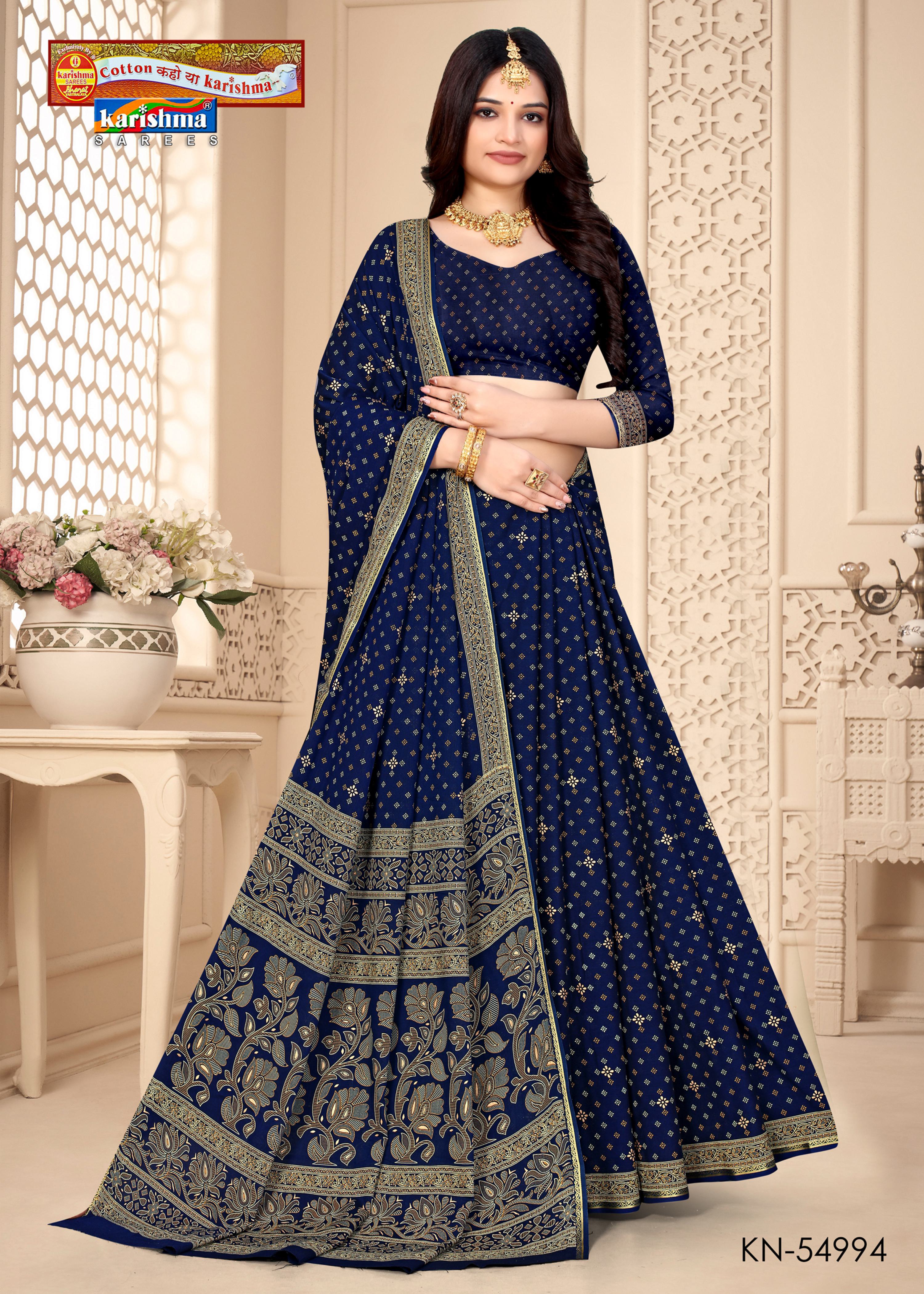 Blue Pure Cotton Muslin (Soft) Saree With Small Floral Print All Over And Beautiful Pallu