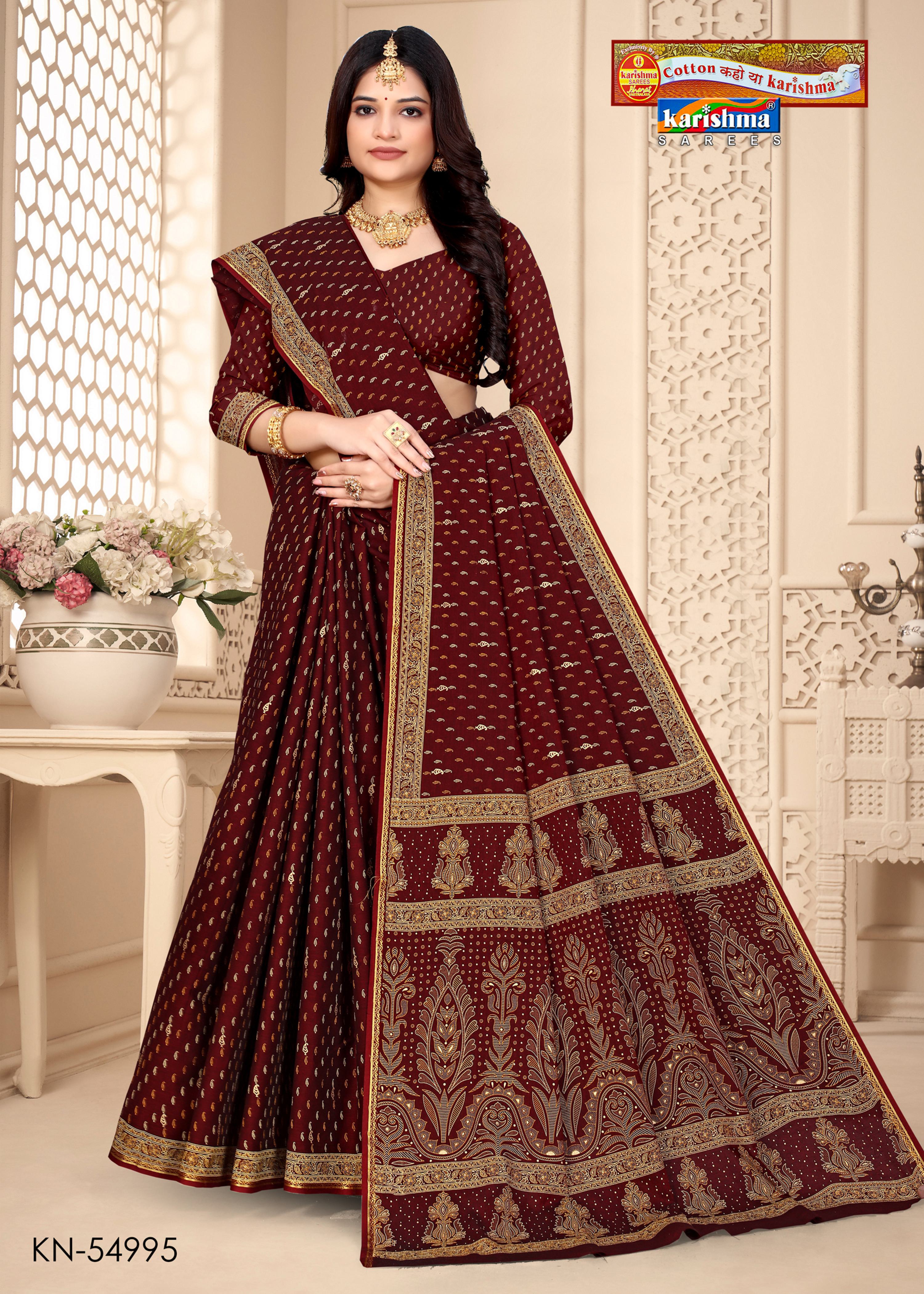 Maroon Pure Cotton Muslin (Soft) Saree With Small Floral Print All Over And Beautiful Pallu