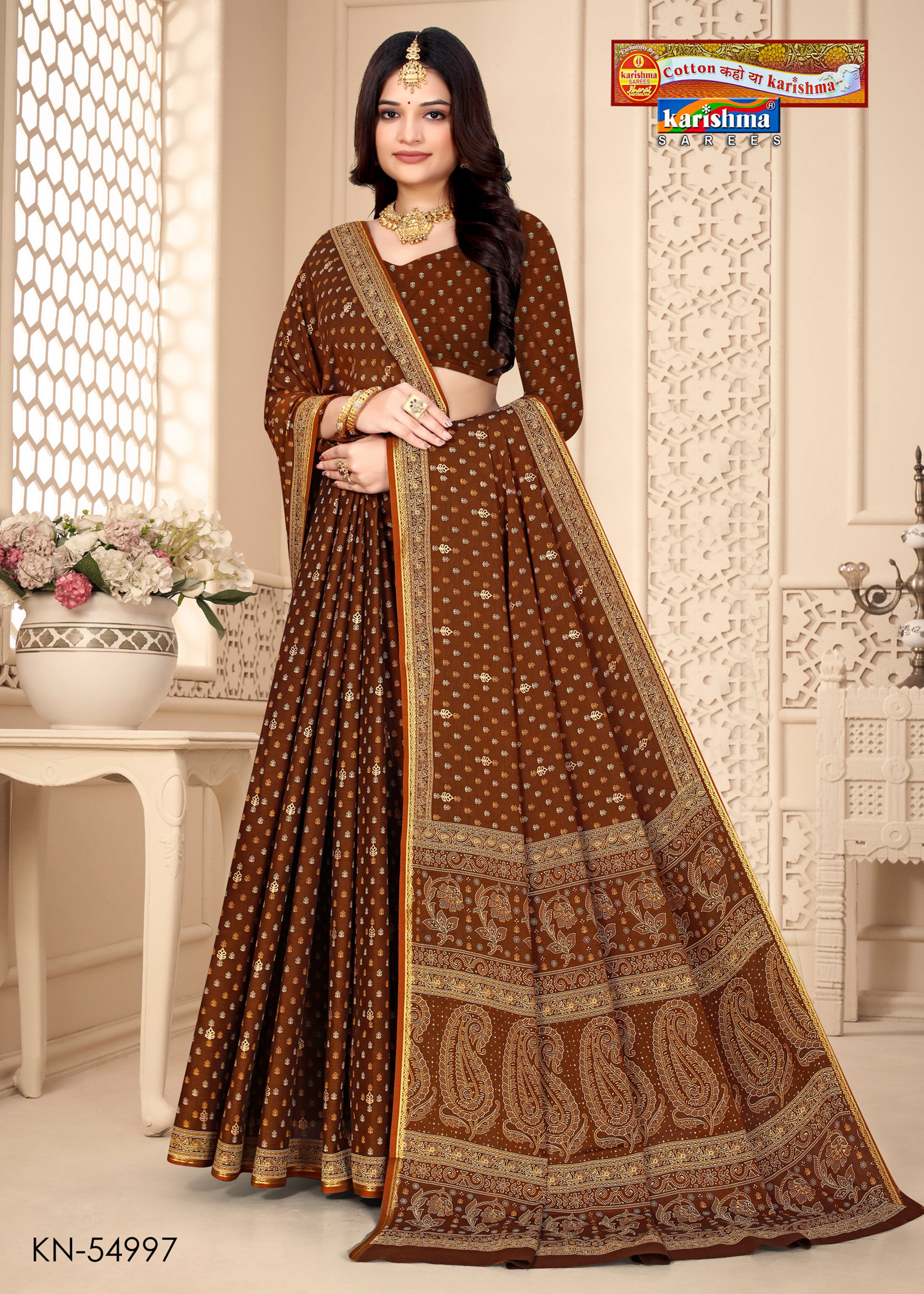 Brown Pure Cotton Muslin (Soft) Saree With Small Floral Print All Over And Beautiful Pallu