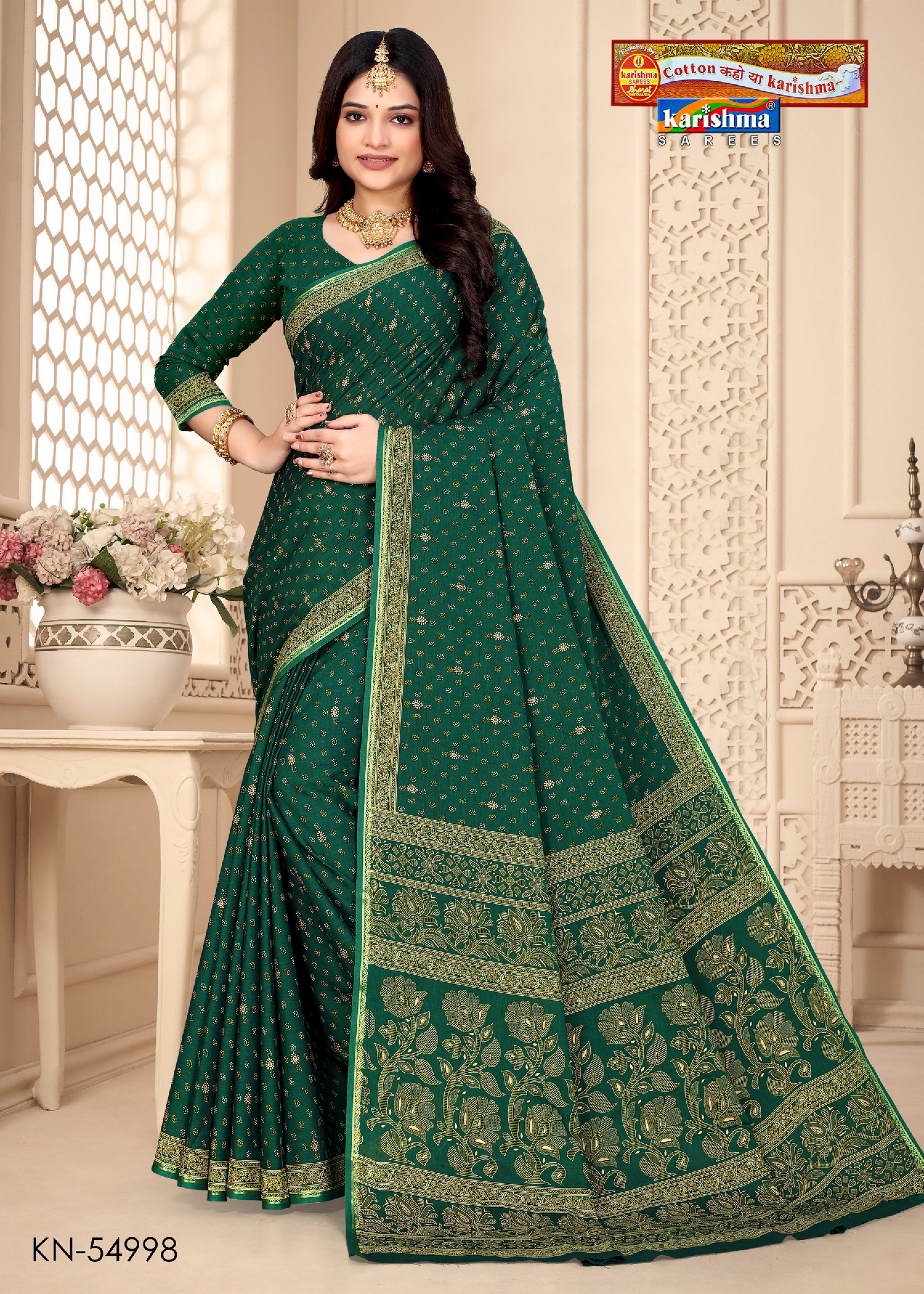 Green Pure Cotton Muslin (Soft) Saree With Small Floral Print All Over And Beautiful Pallu
