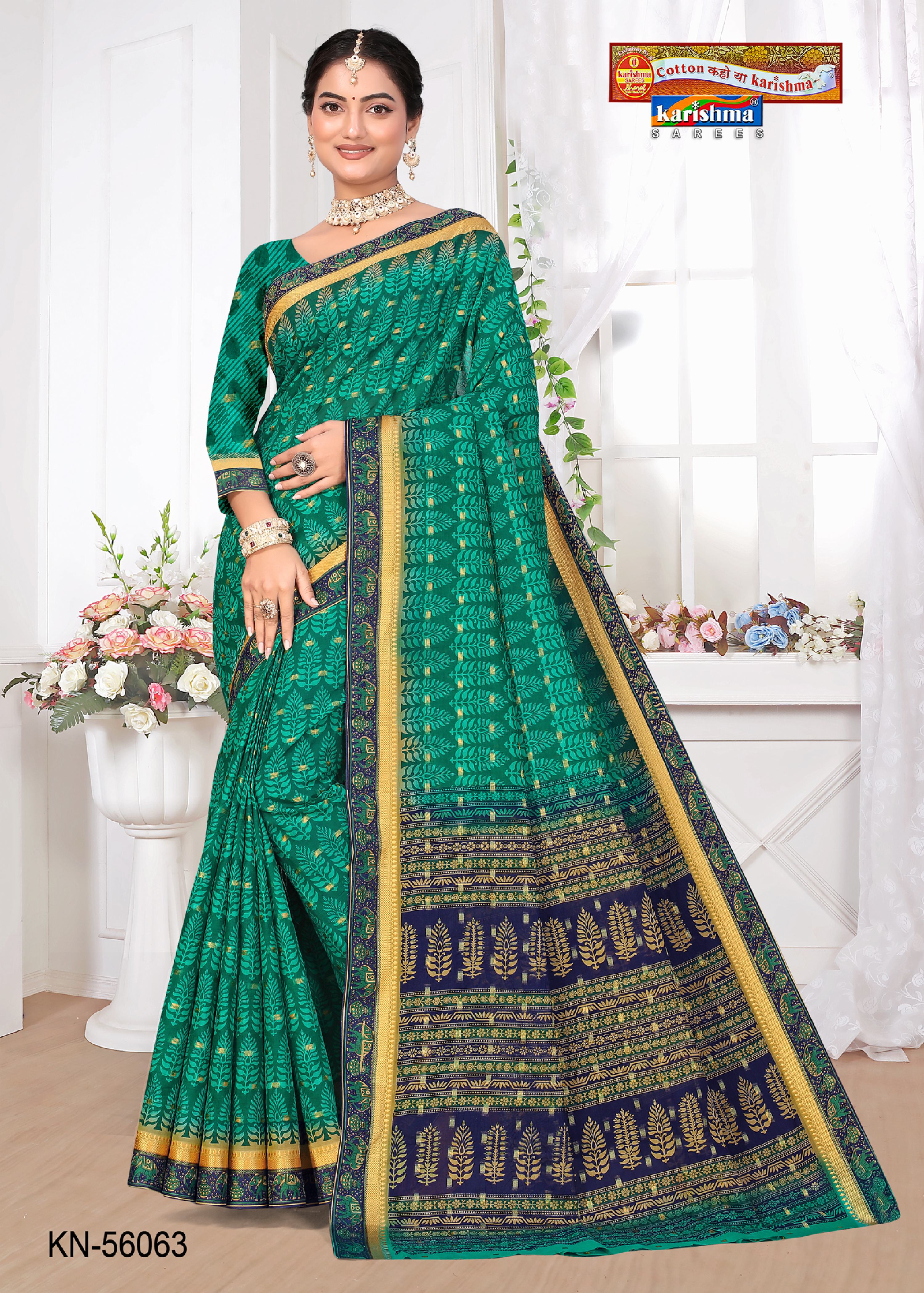 Green Pure Cotton (Medium Soft) Mulmul Saree With Simple Design And Golden Border