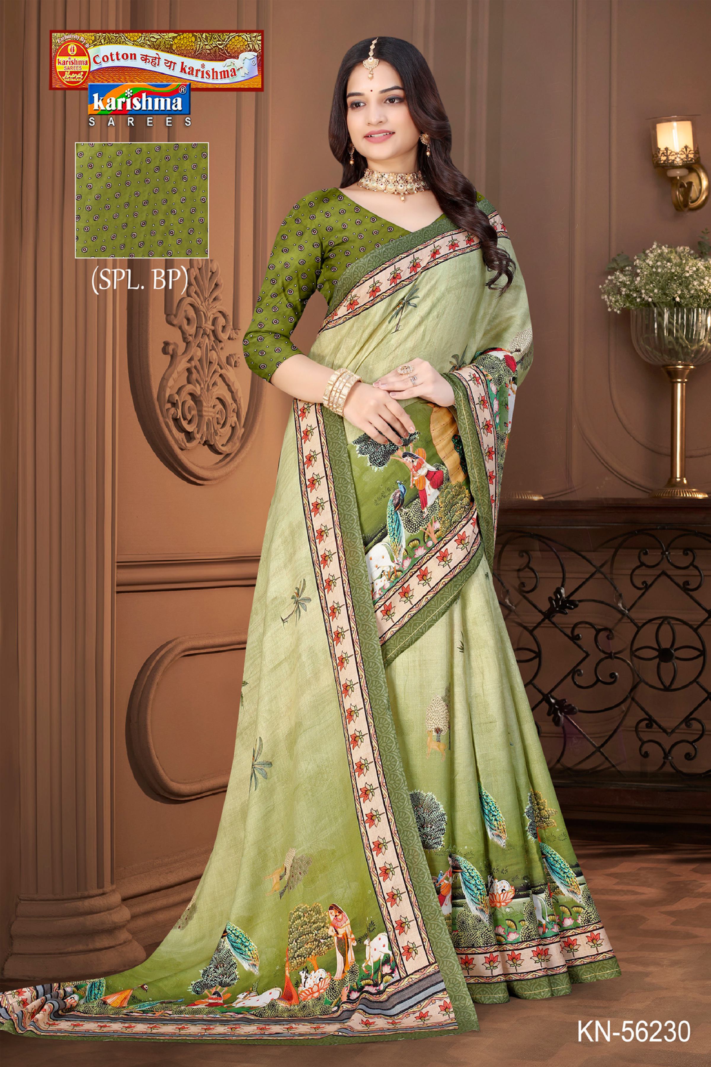 Green Pure Cotton (Soft) Malai Saree With Beautiful Leaf Design