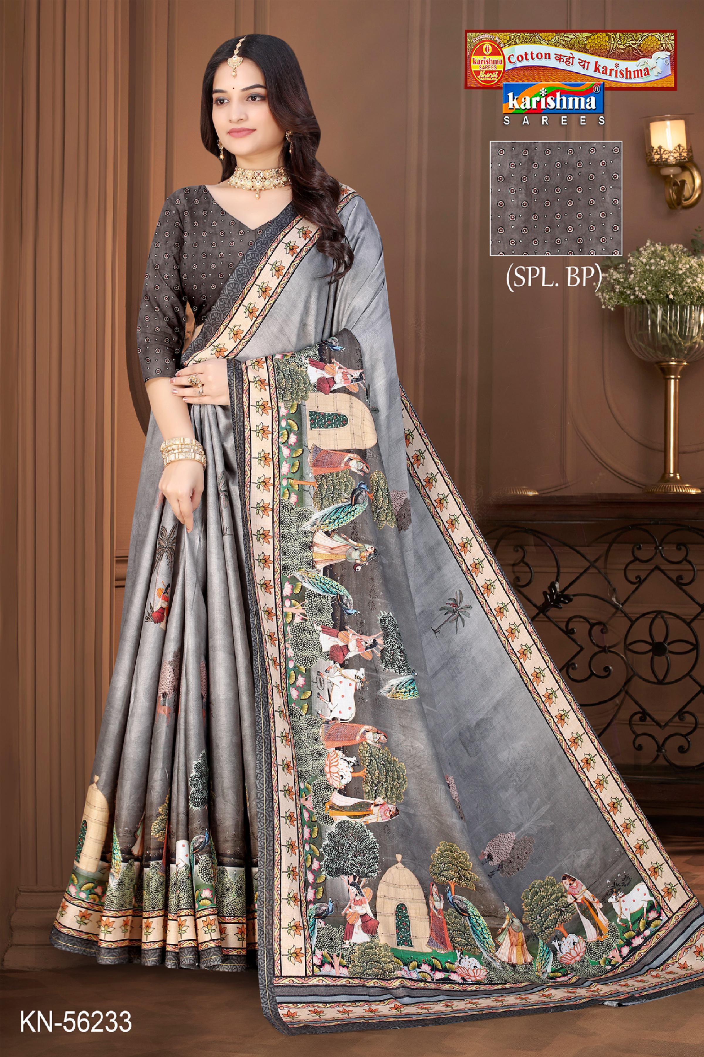 Grey Pure Cotton (Soft) Malai Saree With Beautiful Floral Design