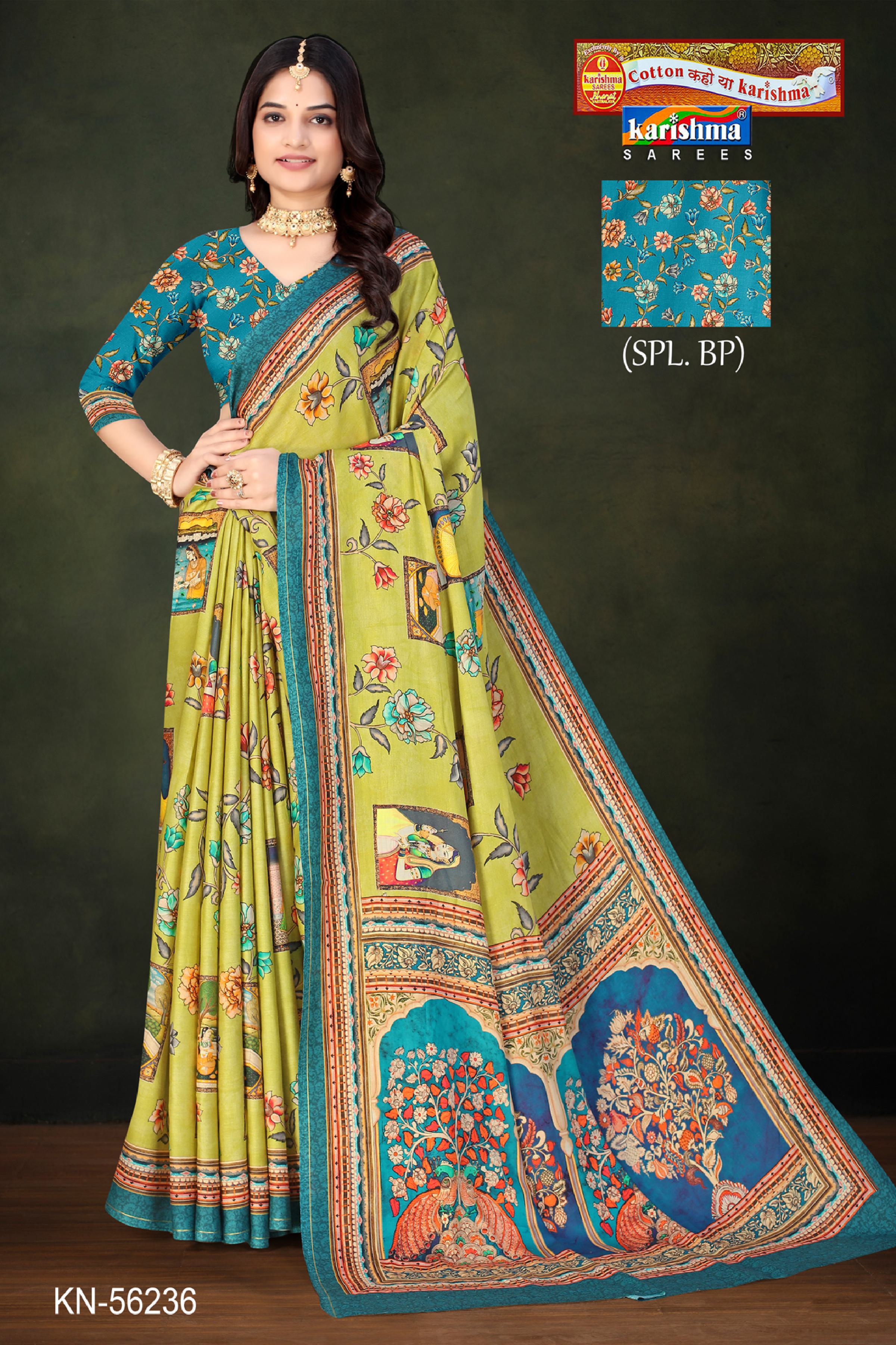 Green Pure Cotton (Soft) Malai Saree With Beautiful Floral Design