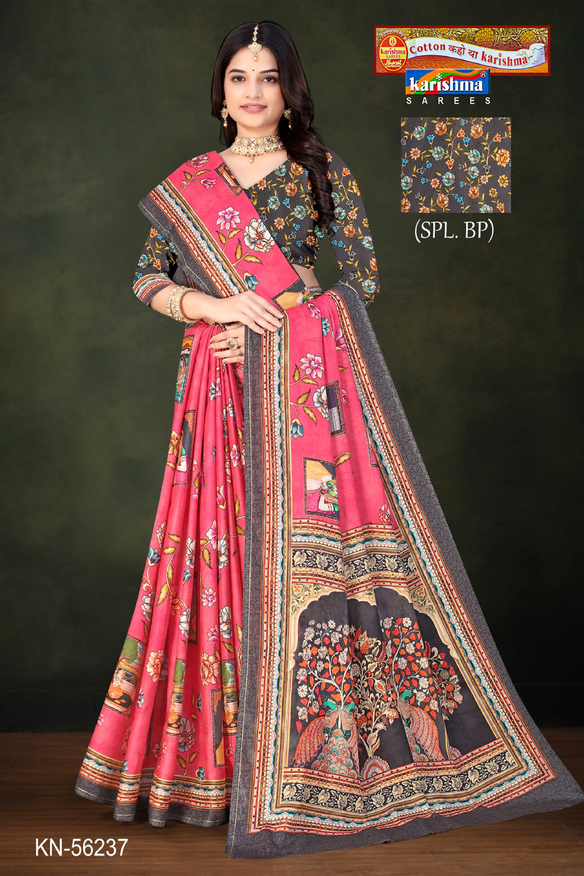 Pink Pure Cotton (Soft) Malai Saree With Beautiful Floral Design