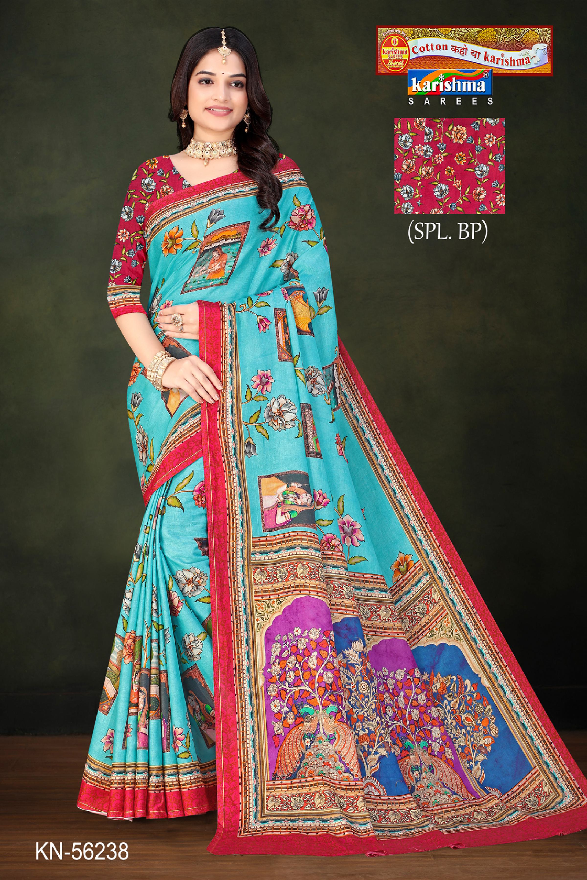 Sky Blue Pure Cotton (Soft) Malai Saree With Beautiful Floral Design