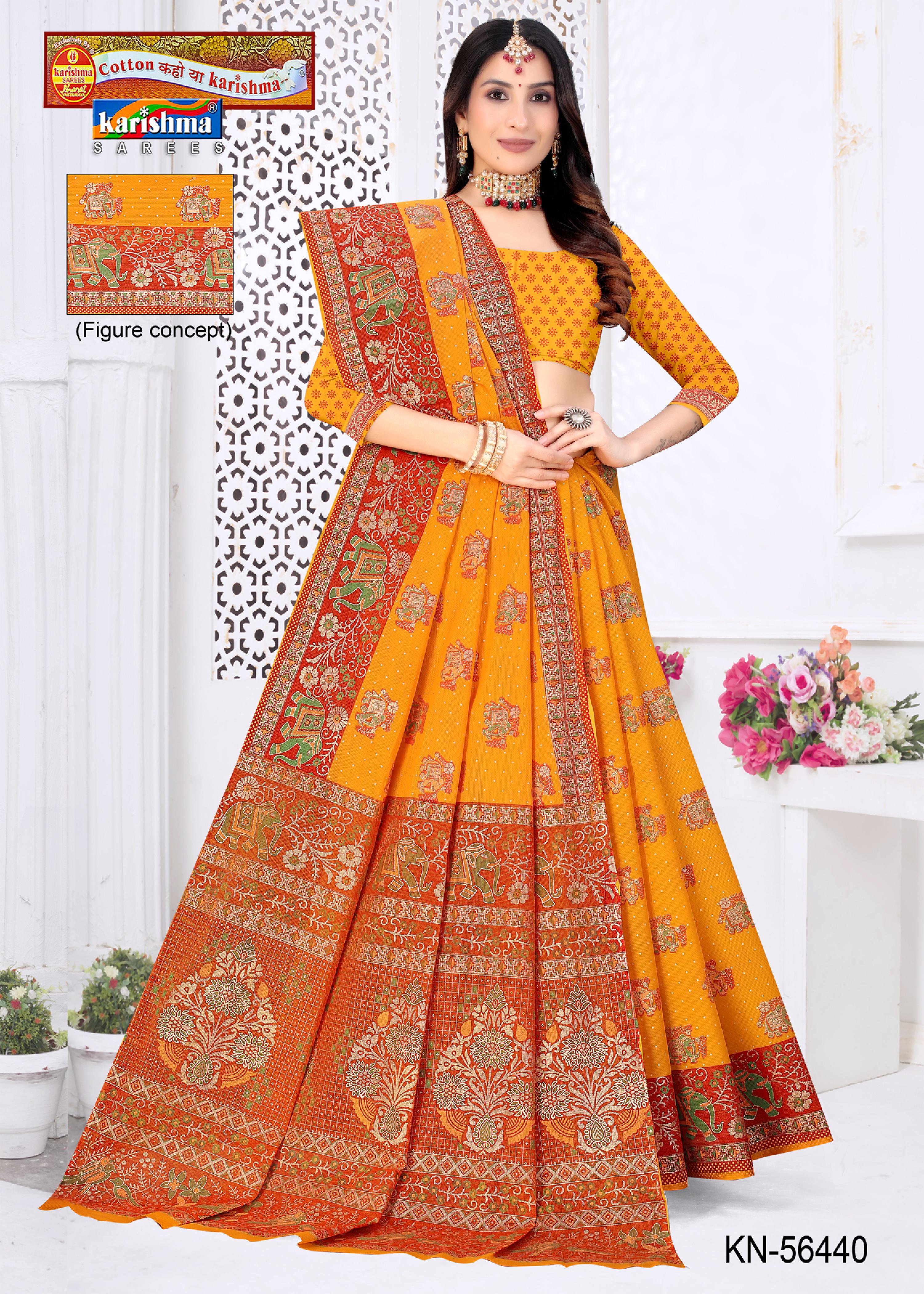 Yellow Pure Cotton Mulmul (Stiff ) Saree With Bird And Elephant Print