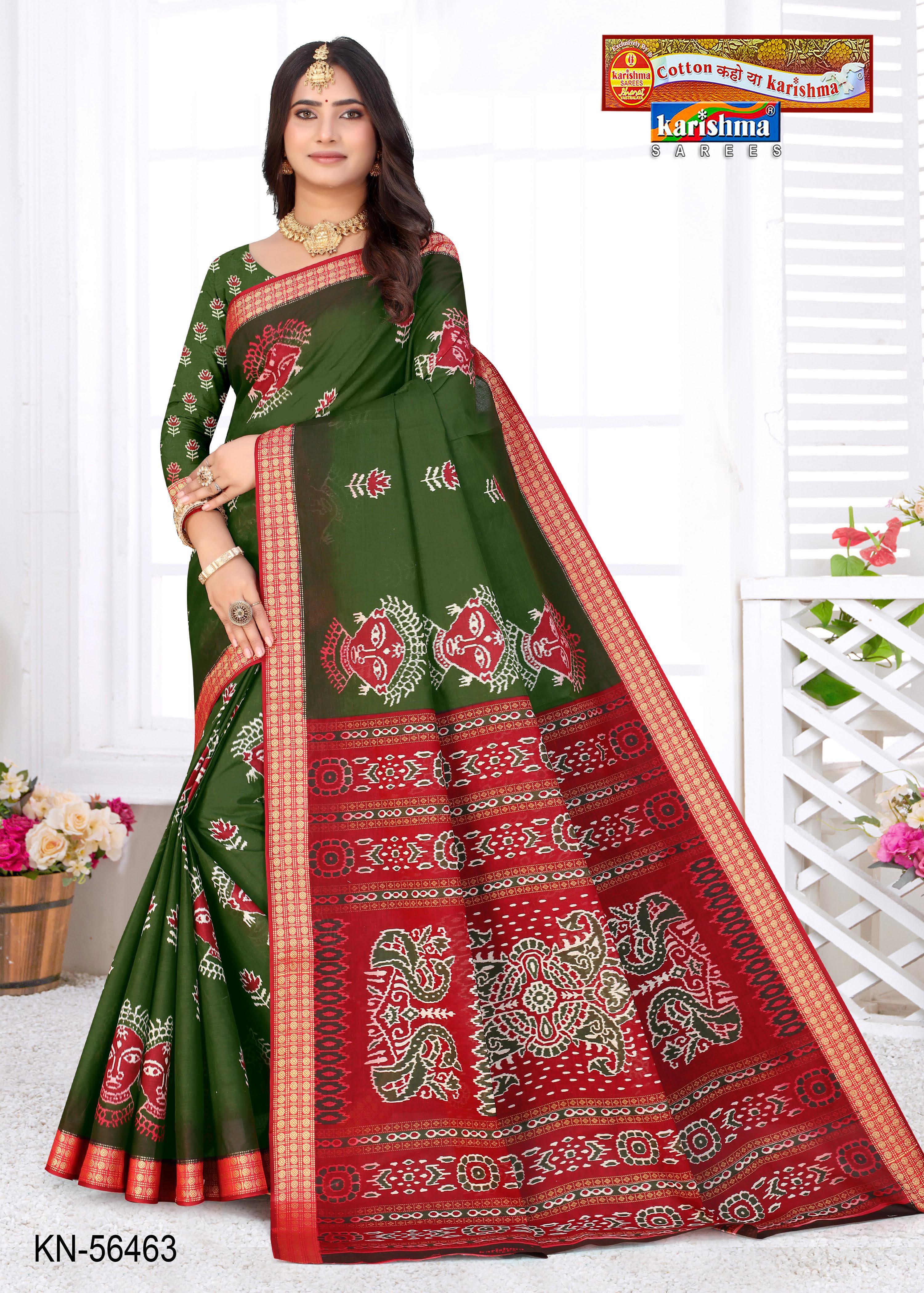 Green Pure Cotton Malai (Soft) Saree With Beautiful Traditional Print