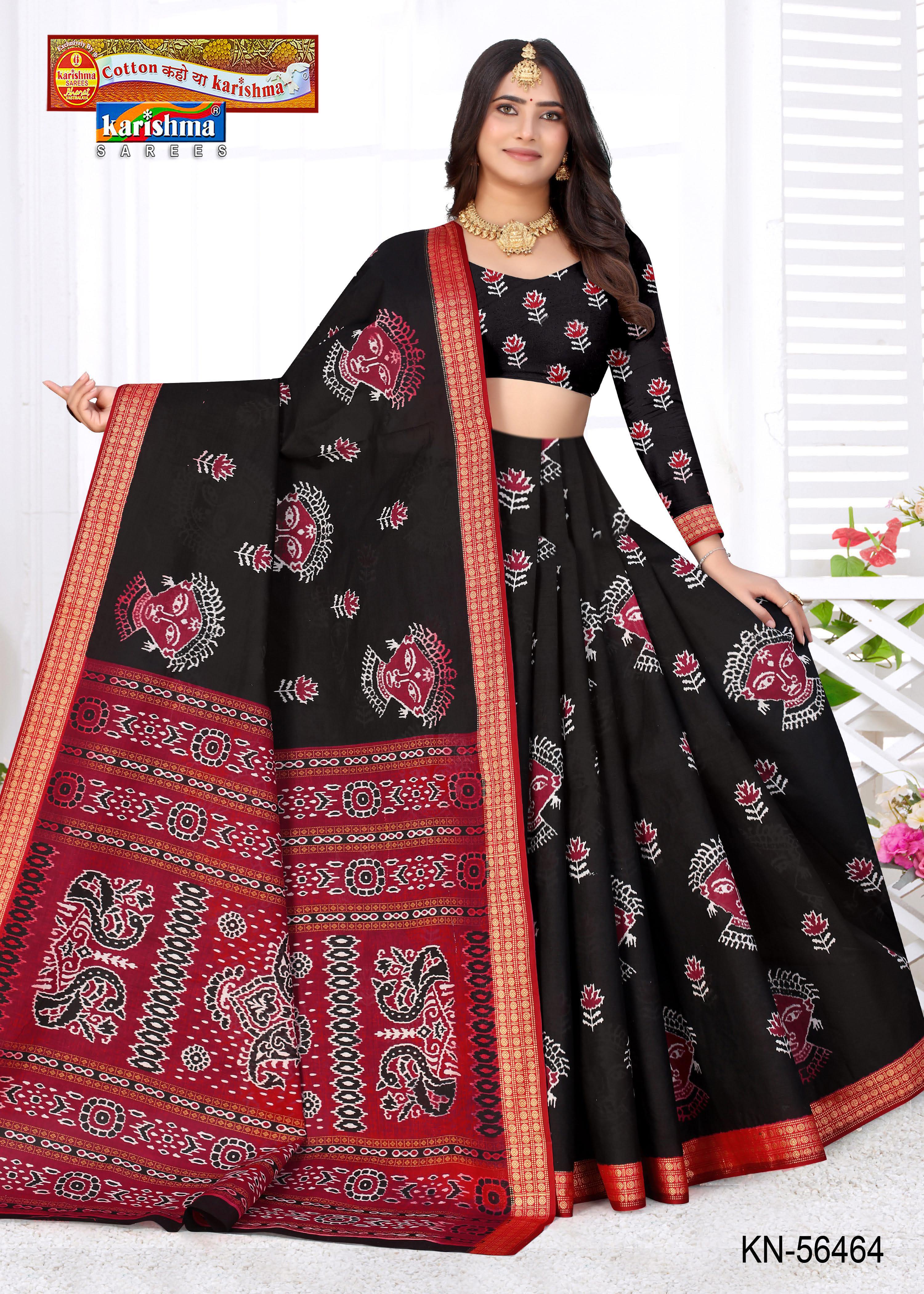 Black Pure Cotton Malai (Soft) Saree With Beautiful Traditional Print
