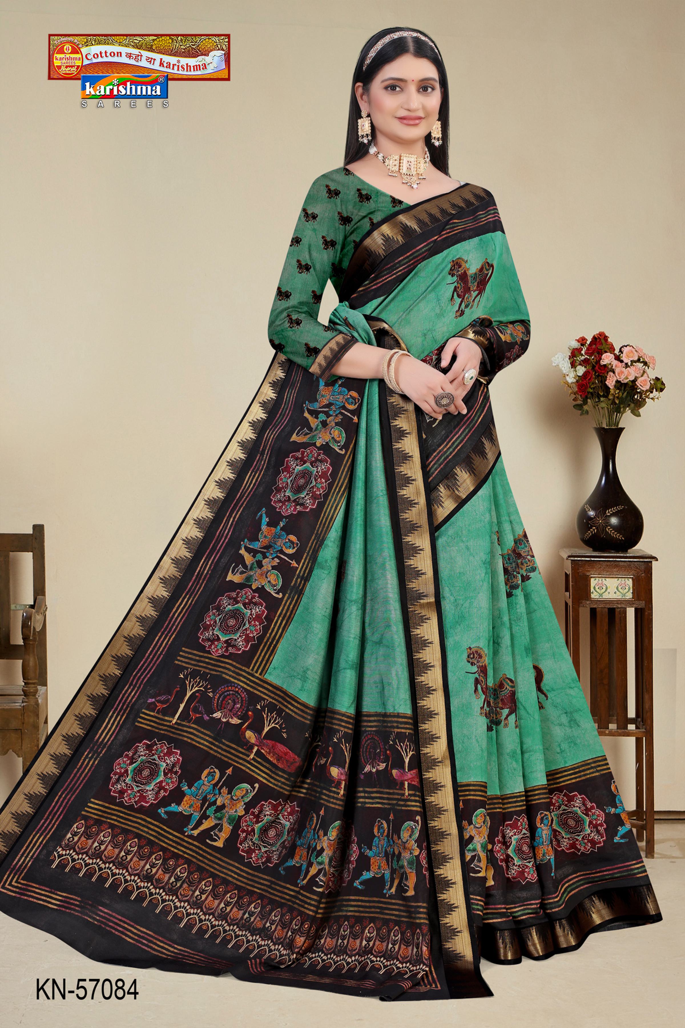 Green And Black  Pure Cotton (Soft) Malai Saree With Modern Design And Figure
