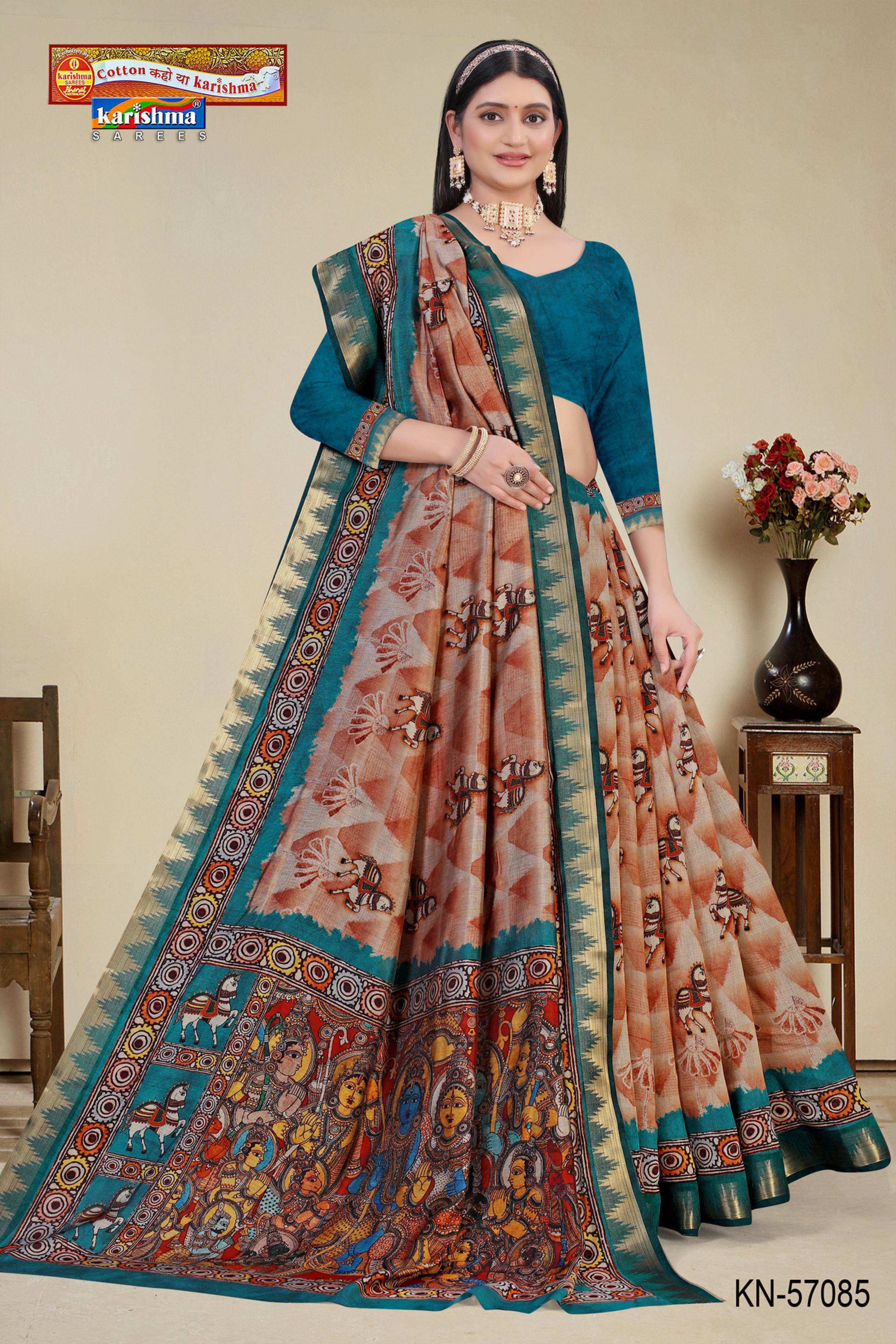 Peach And Green Pure Cotton (Soft) Malai Saree With Modern Design And Figure