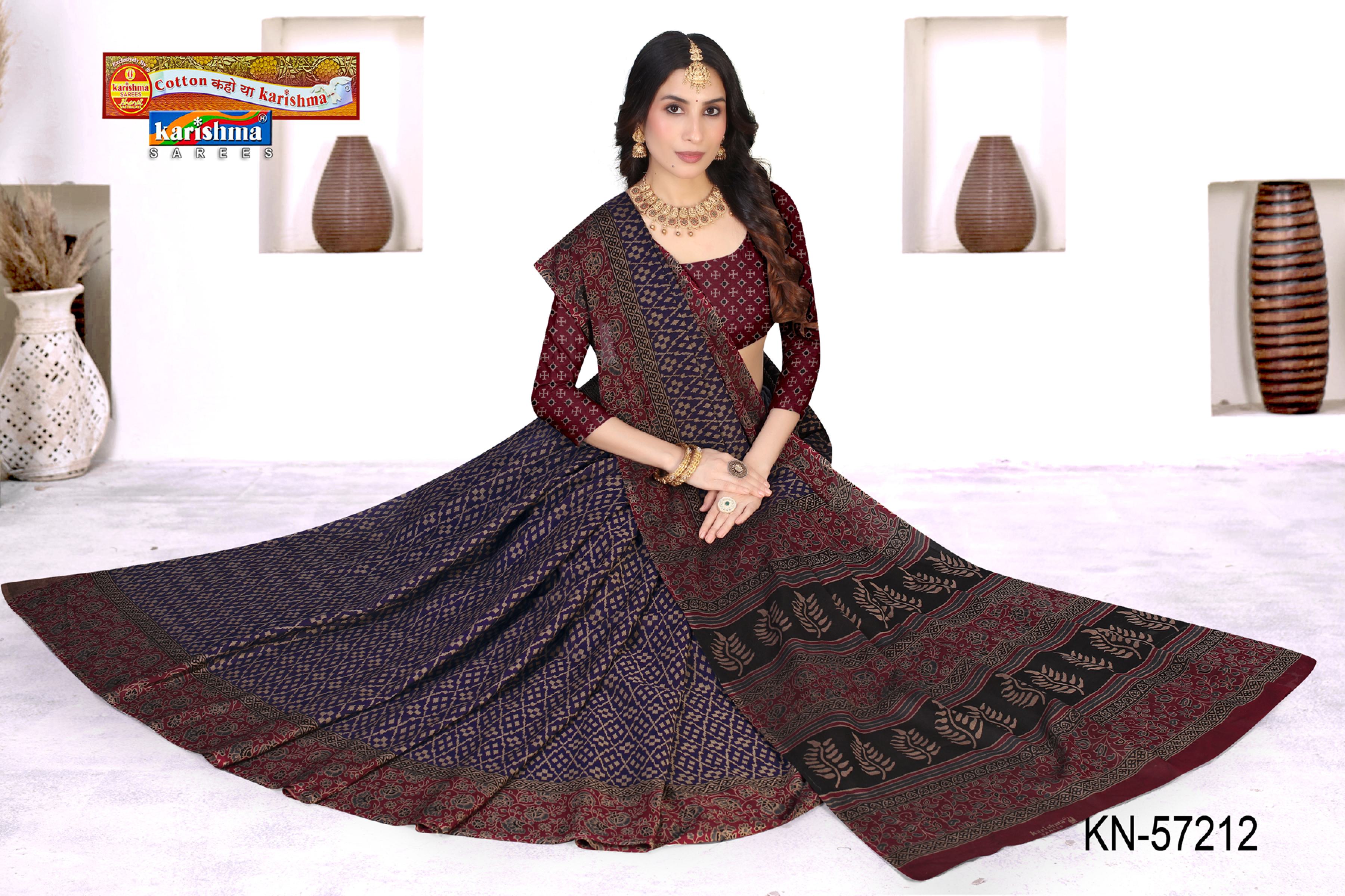 Dark Blue Pure Cotton Muslin (Soft) Saree With Simple Print And Unique Big Border