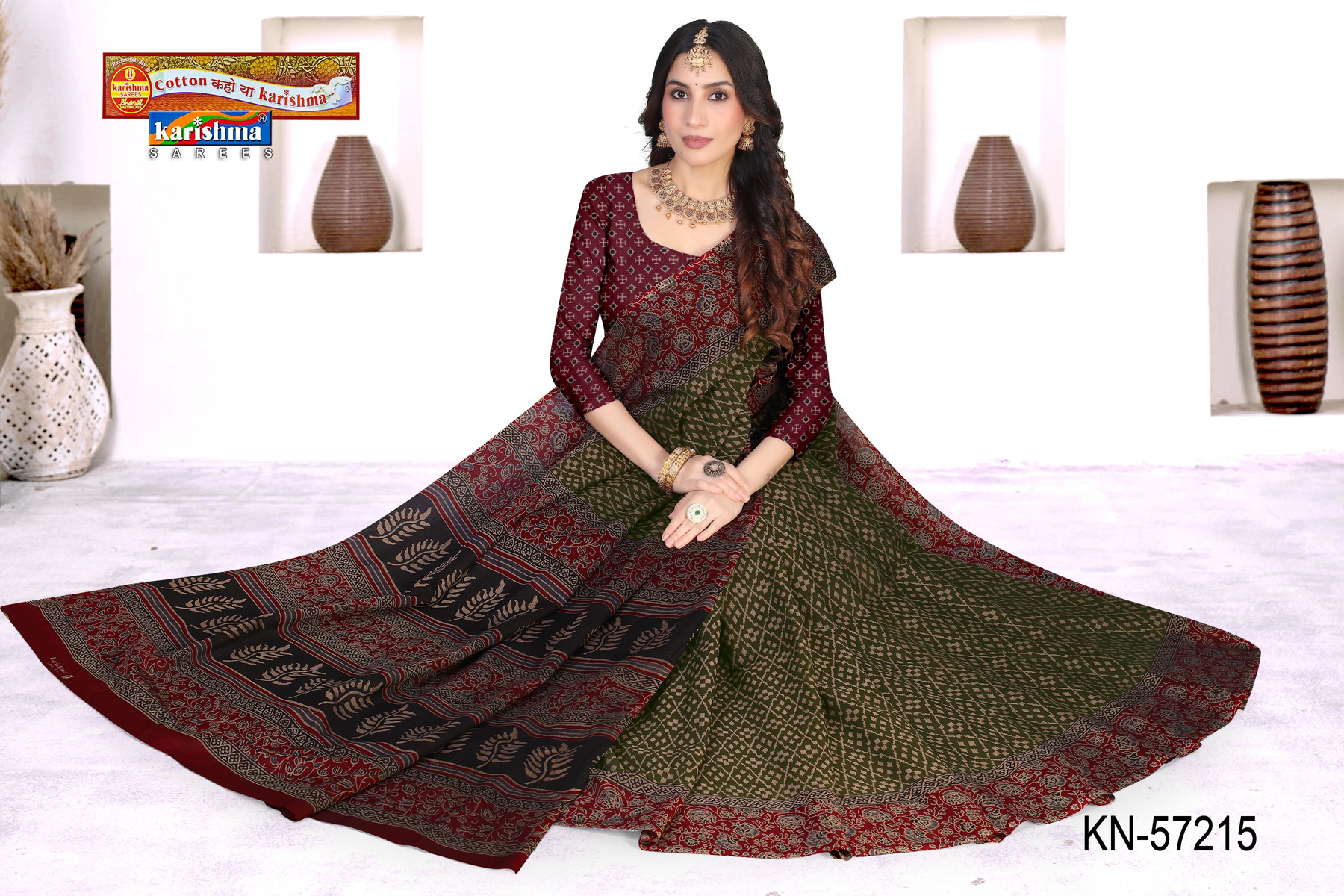 Dark Green Pure Cotton Muslin (Soft) Saree With Simple Print And Unique Big Border