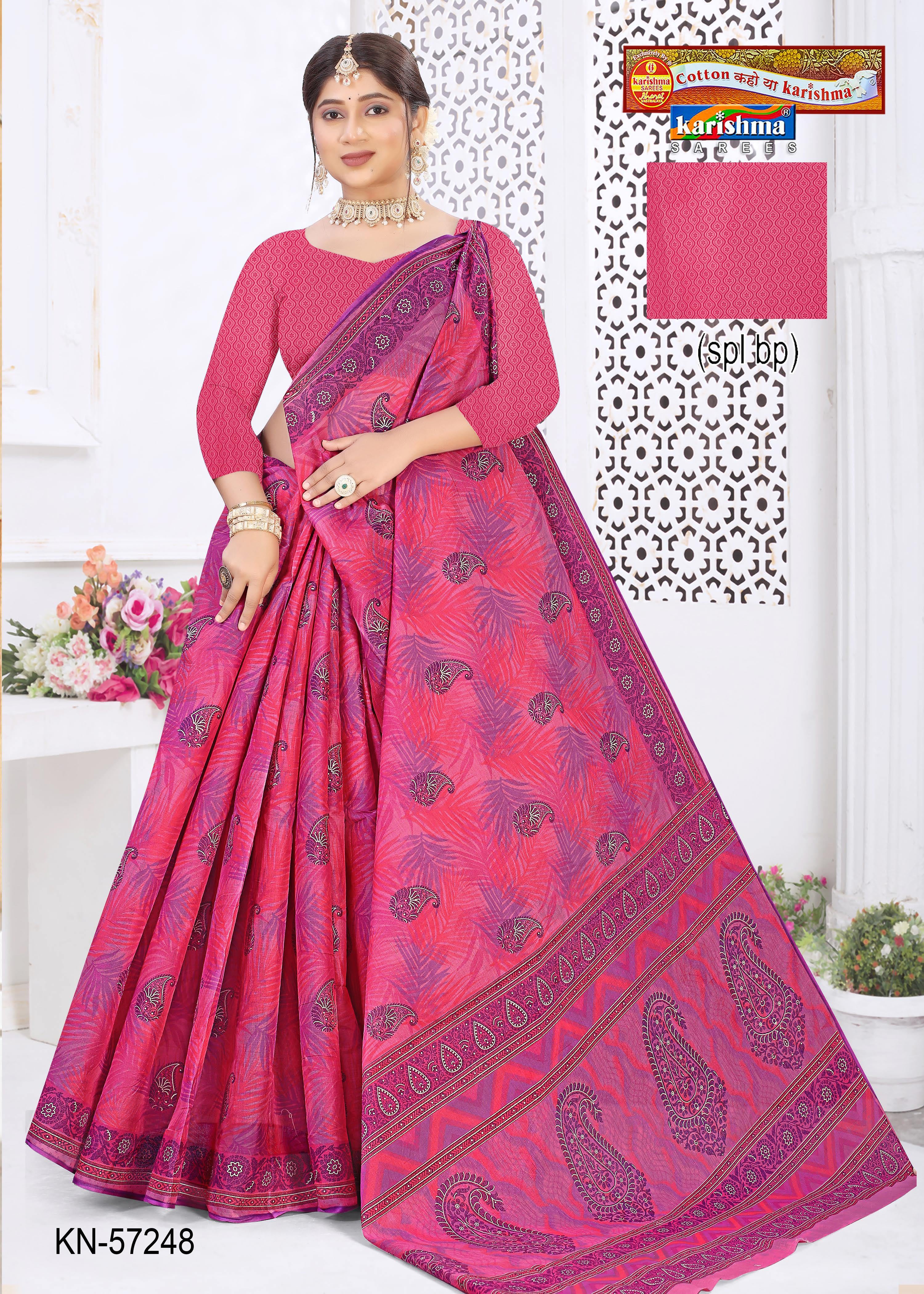 Pink Pure Cotton Mulmul ( Medium Soft ) Saree With Light Leaf Design And Paisely Print Pallu