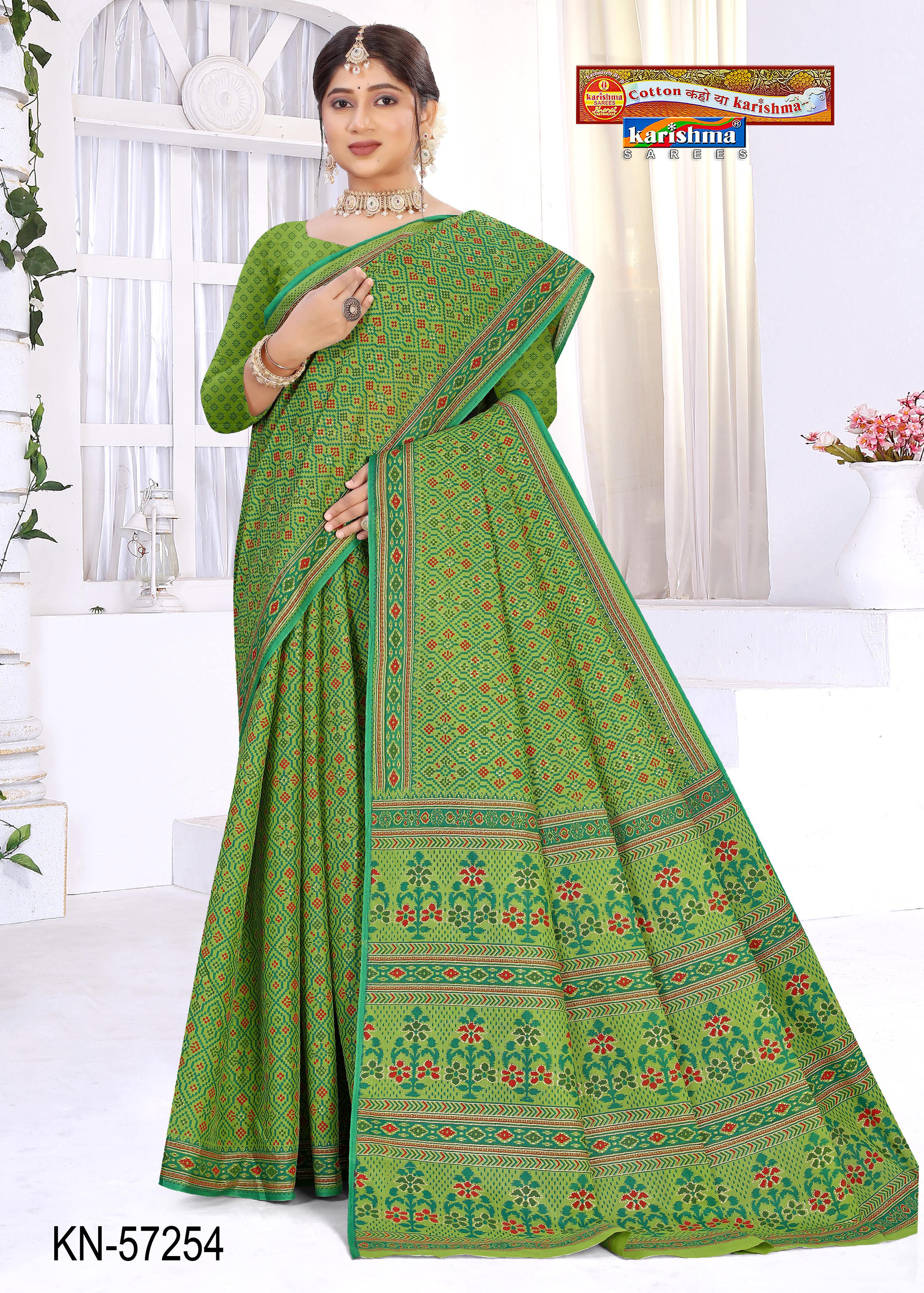 Green Pure Cotton Mulmul (Stiff ) Saree With Intricate Design And Delicate Border