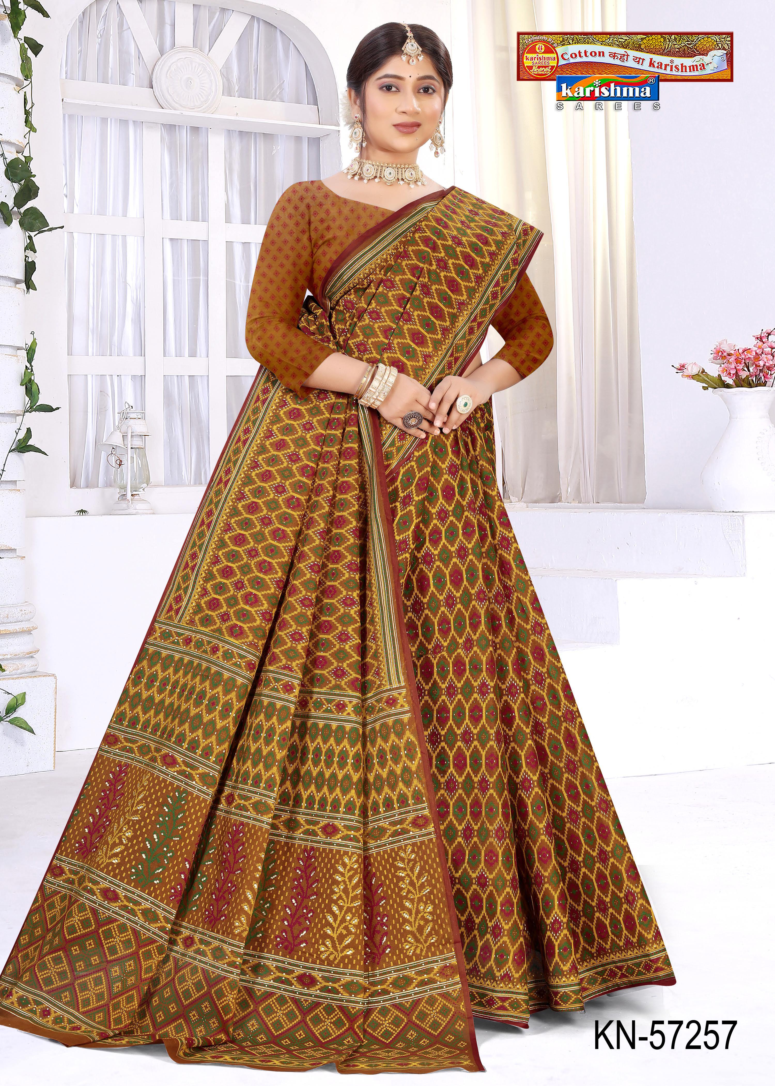 Golden Dark  Pure Cotton Mulmul (Stiff ) Saree With Intricate Design And Delicate Border