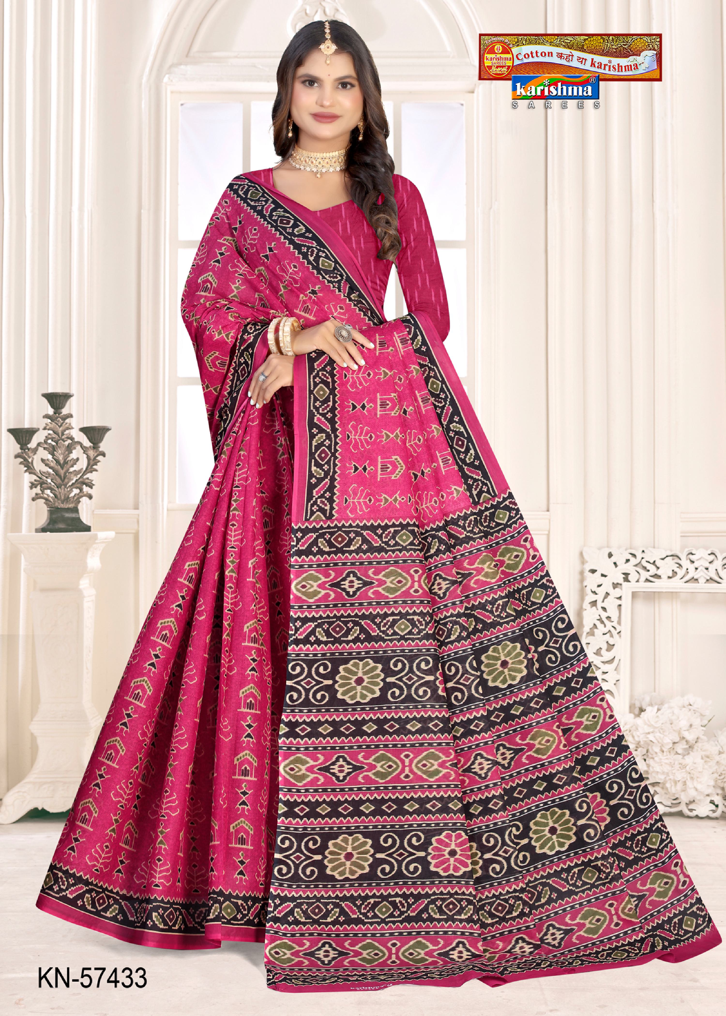 Pink Pure Cotton Mulmul (Medium soft) Saree With Unique Ikat Style Print