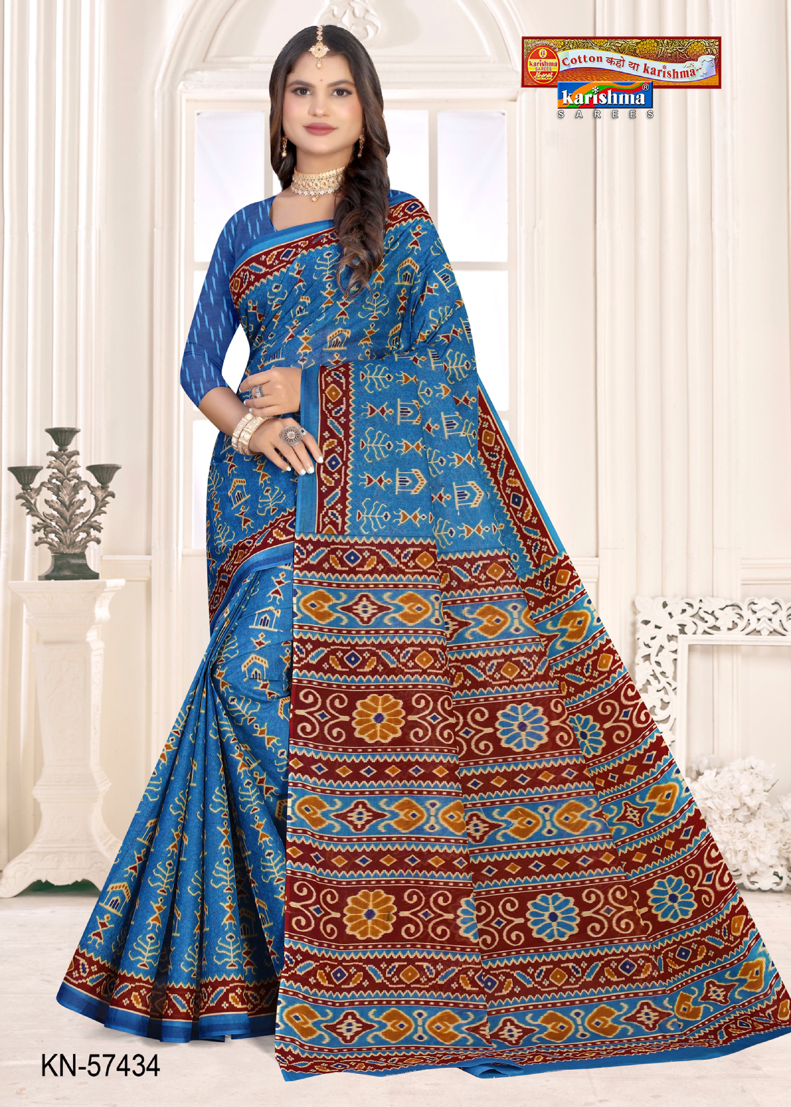 Navy Pure Cotton Mulmul (Medium soft) Saree With Unique Ikat Style Print