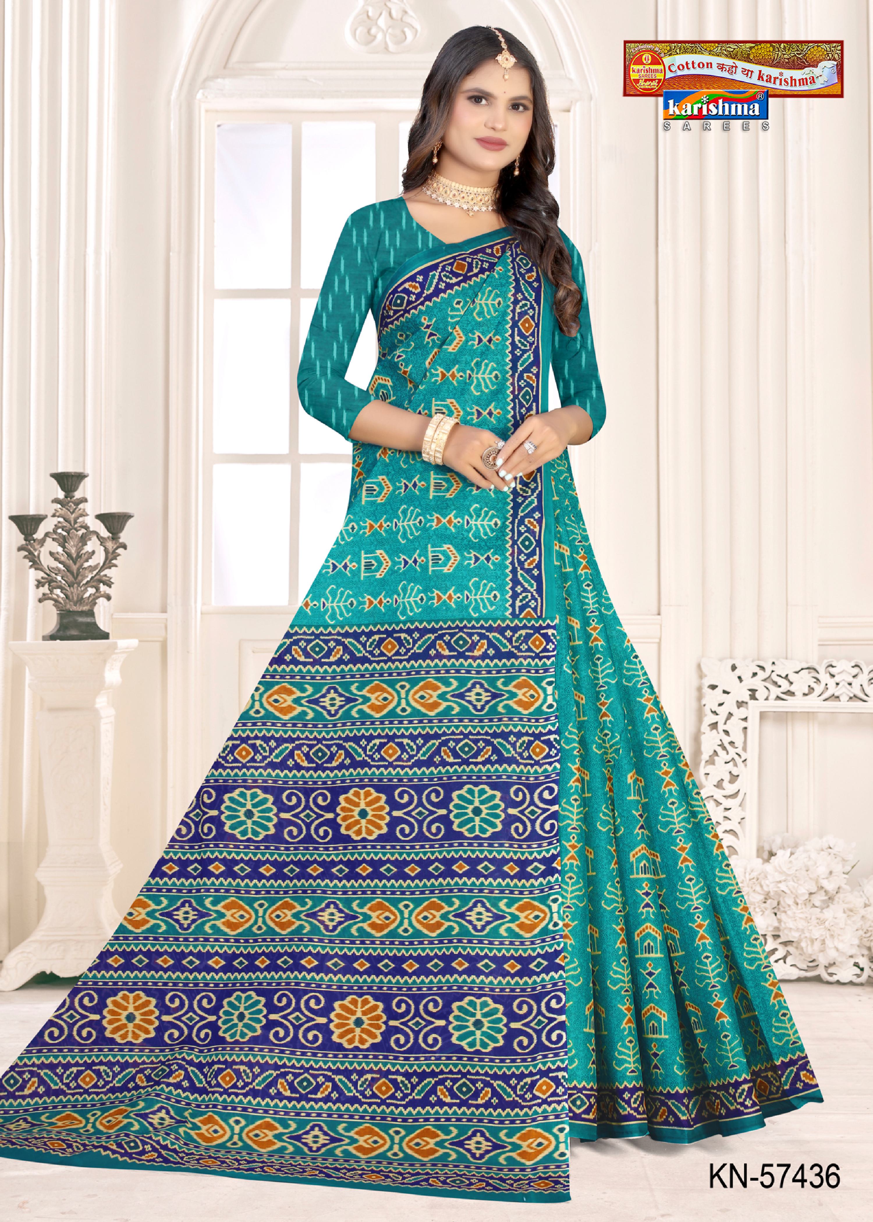 Blue Pure Cotton Mulmul (Medium soft) Saree With Unique Ikat Style Print