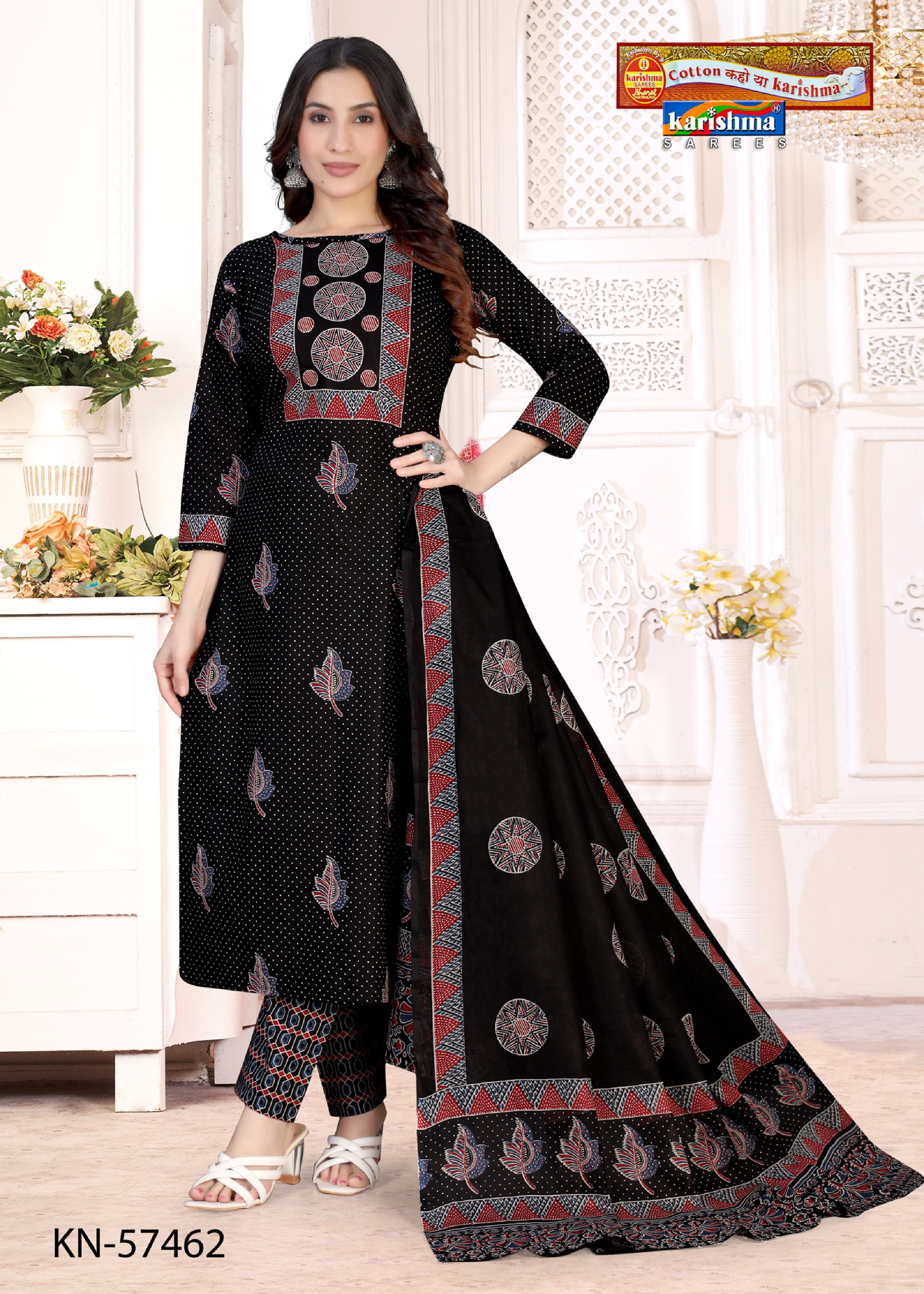 Black Pure Cotton Unstitched Dress Material With  Modern Design