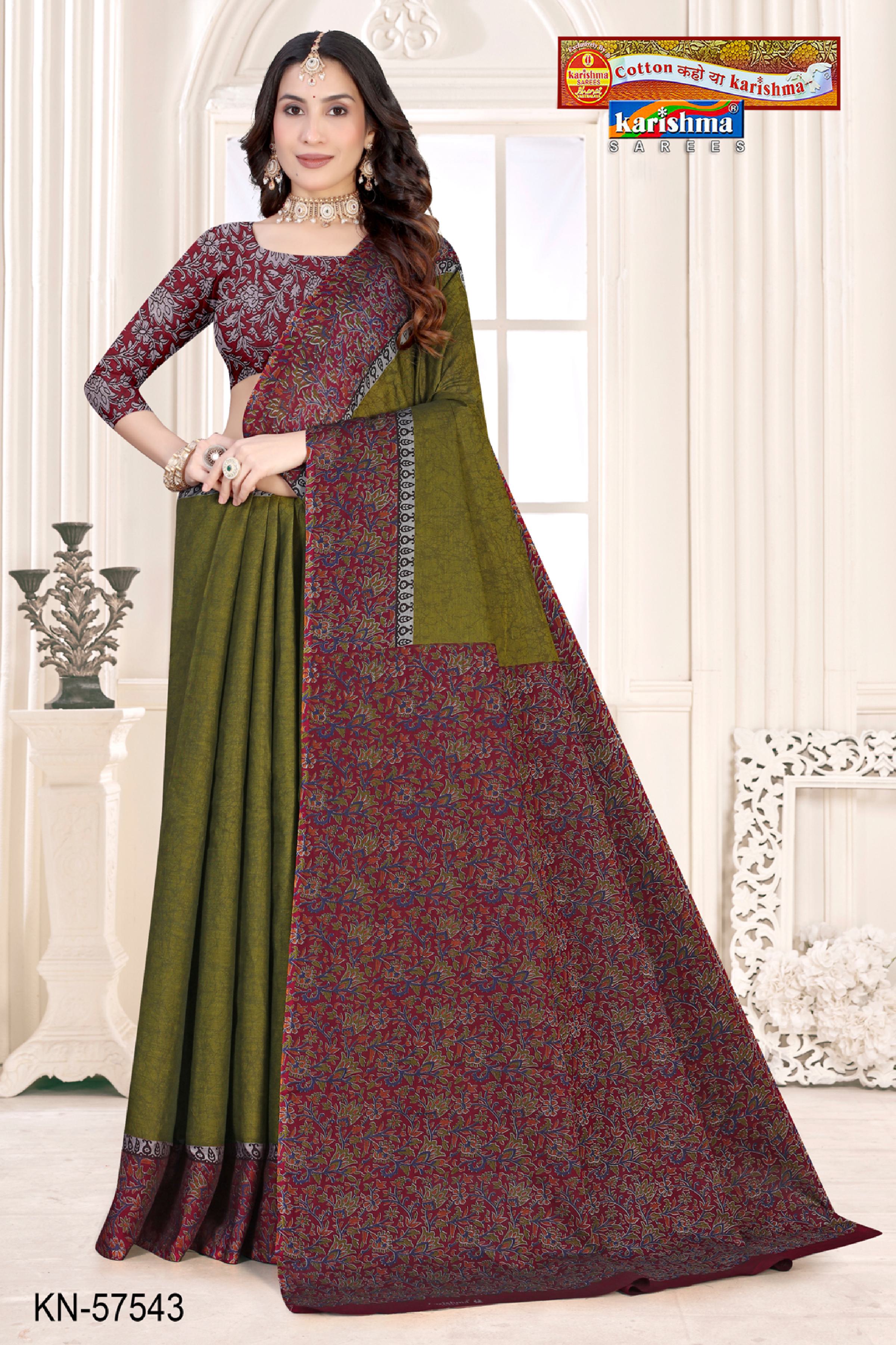 Olive Pure Cotton (Soft) Muslin Saree With Beautiful Big Border