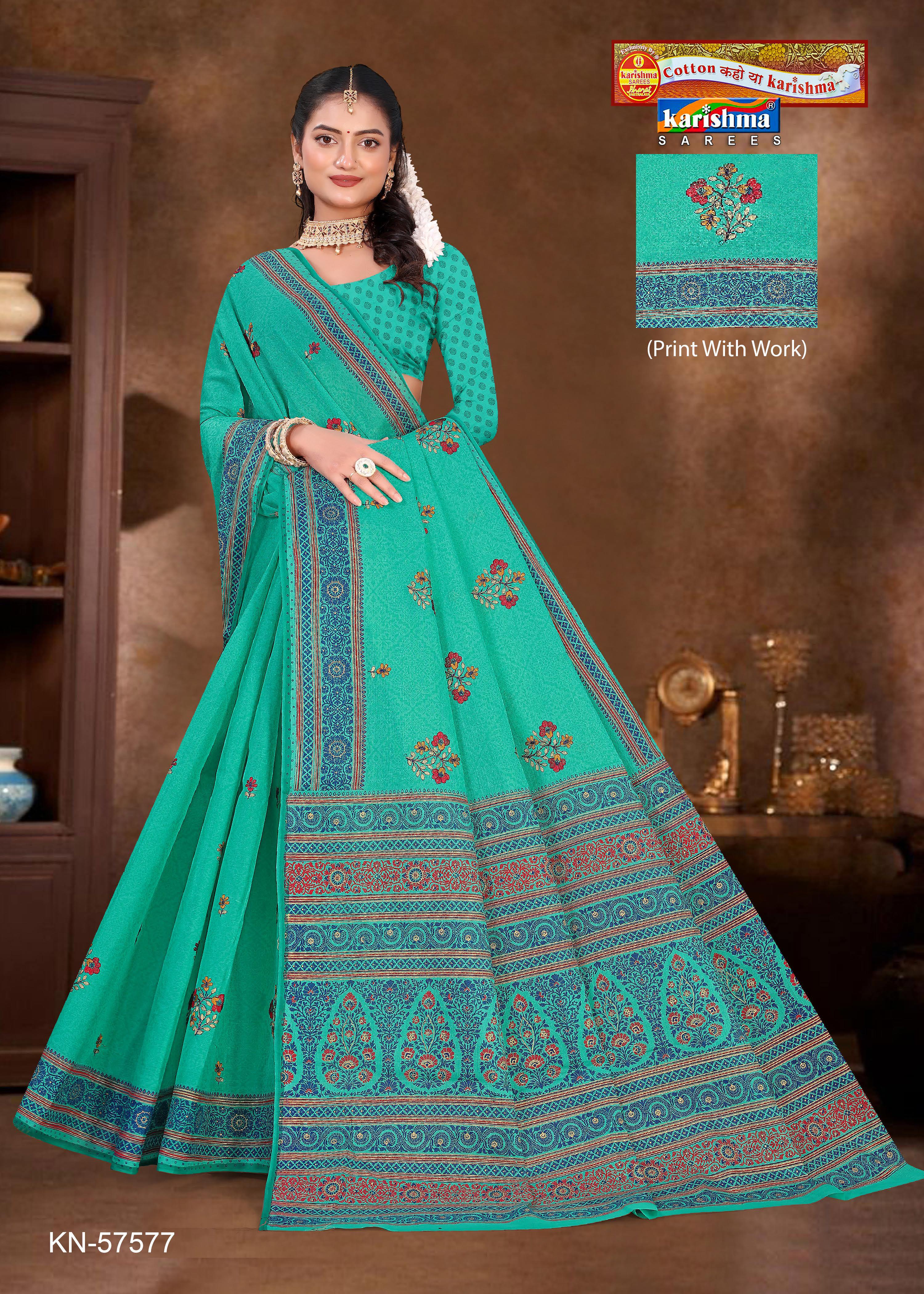 Green Pure Cotton Mulmul ( Medium Soft ) Saree With Floral Print And Embrodery