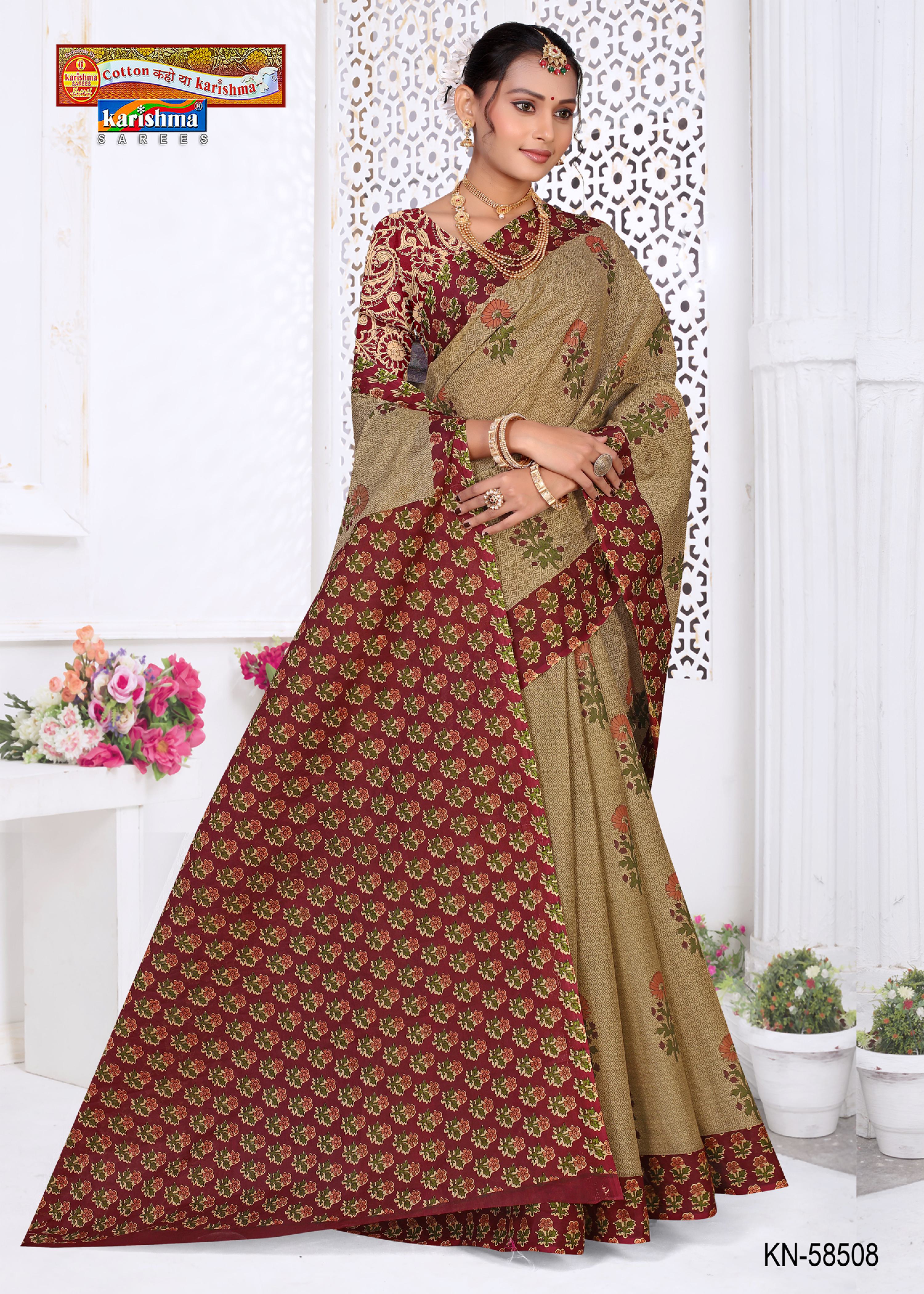 Maroon Pure Cotton Mulmul (Stiff) Saree With Modern Floral Design And Beautiful Border