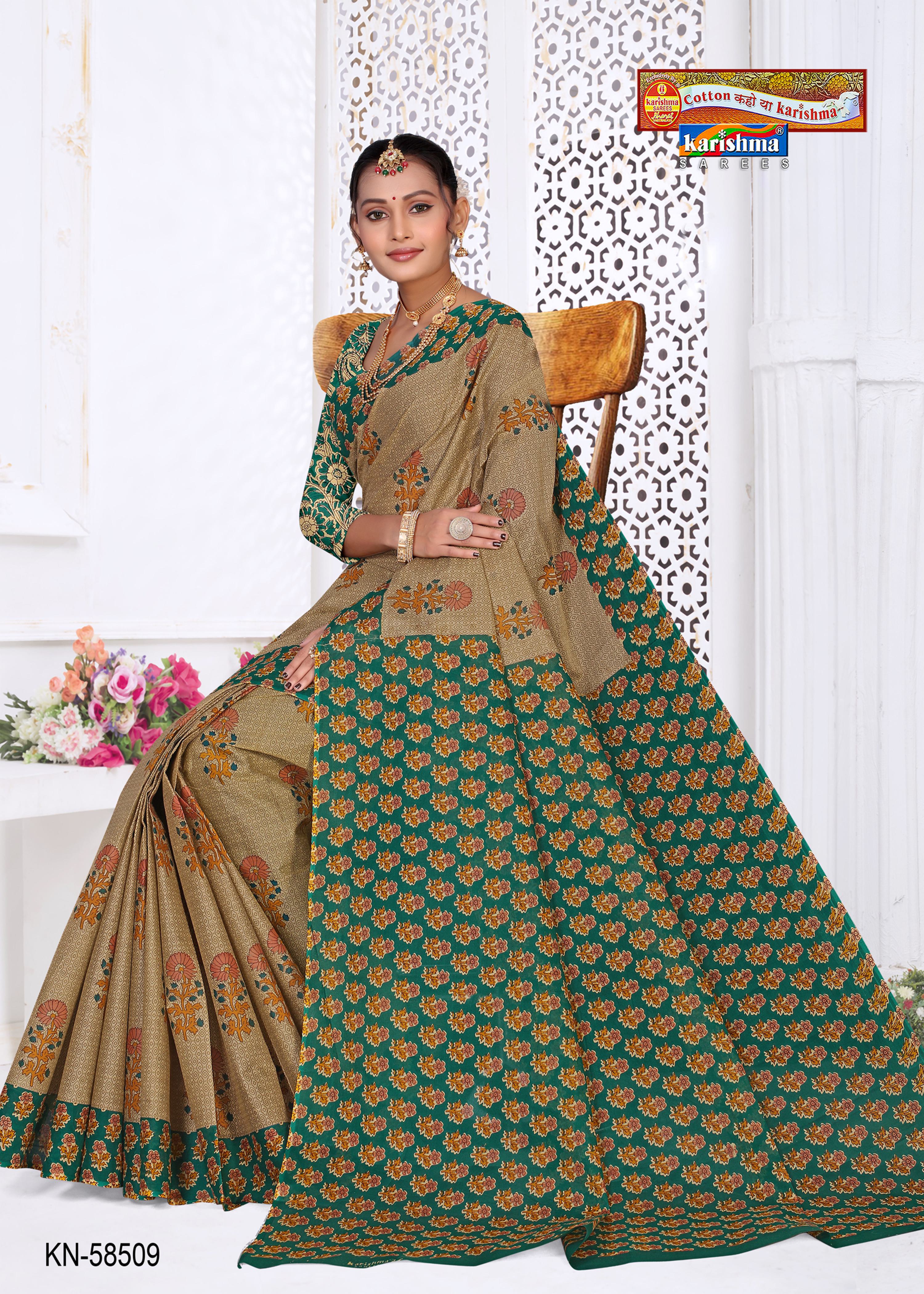 Teal  Pure Cotton Mulmul (Stiff) Saree With Modern Floral Design And Beautiful Border