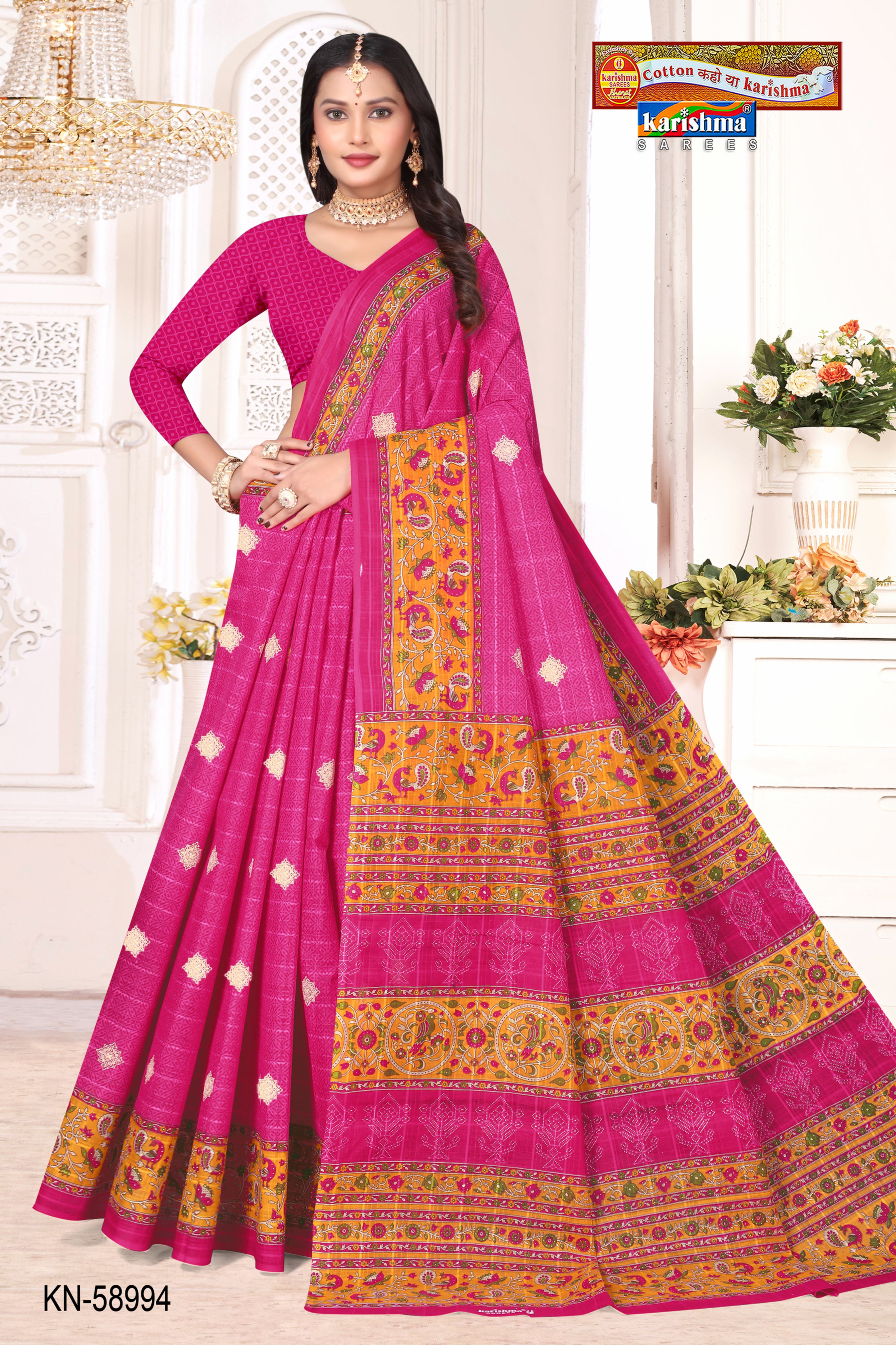 Pink Pure Cotton Mulmul (Medium Soft) Saree With Simple Butti Print And Peacock Print On The Border