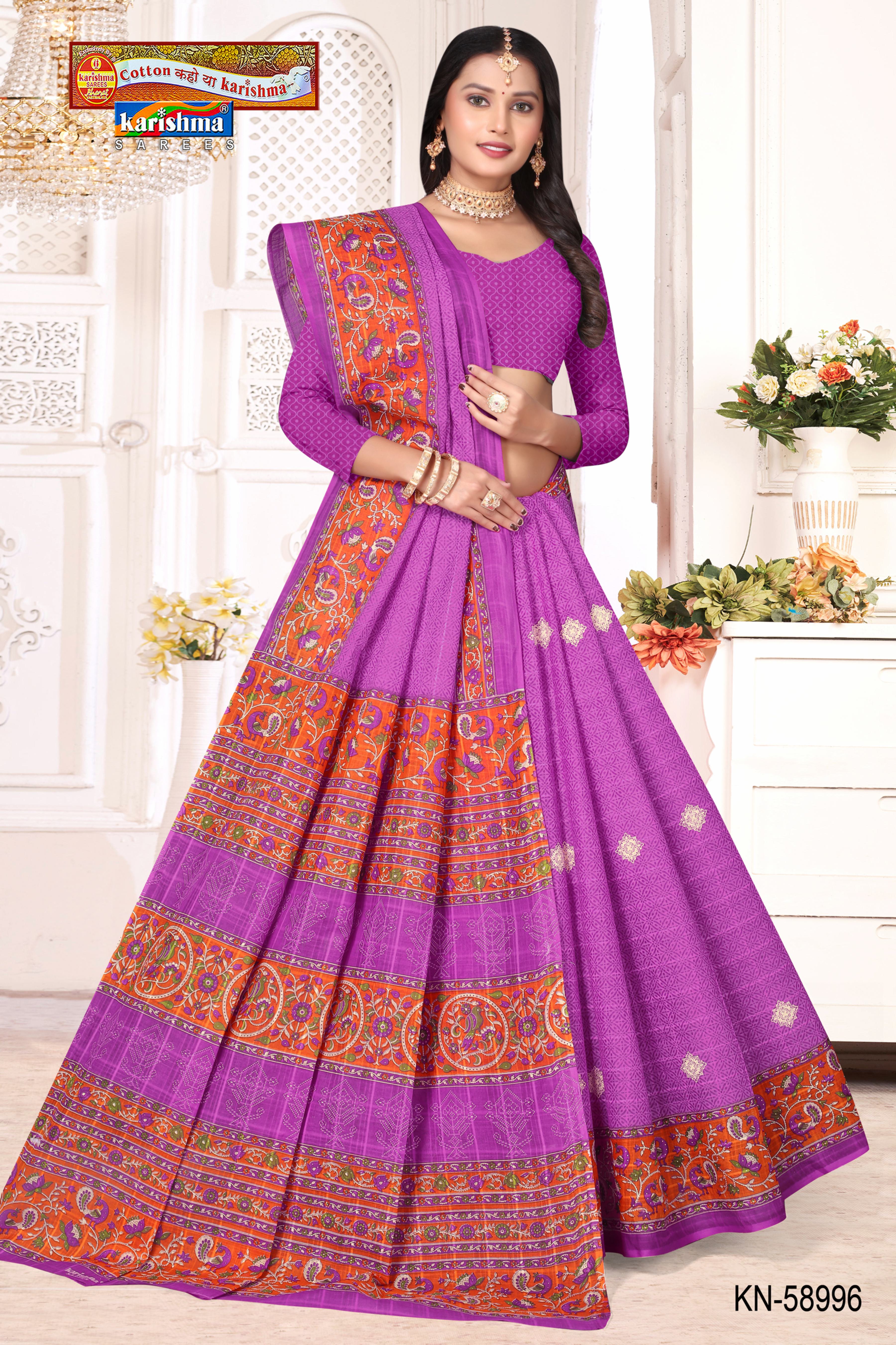 Purple Pure Cotton Mulmul (Medium Soft) Saree With Simple Butti Print And Peacock Print On The Border