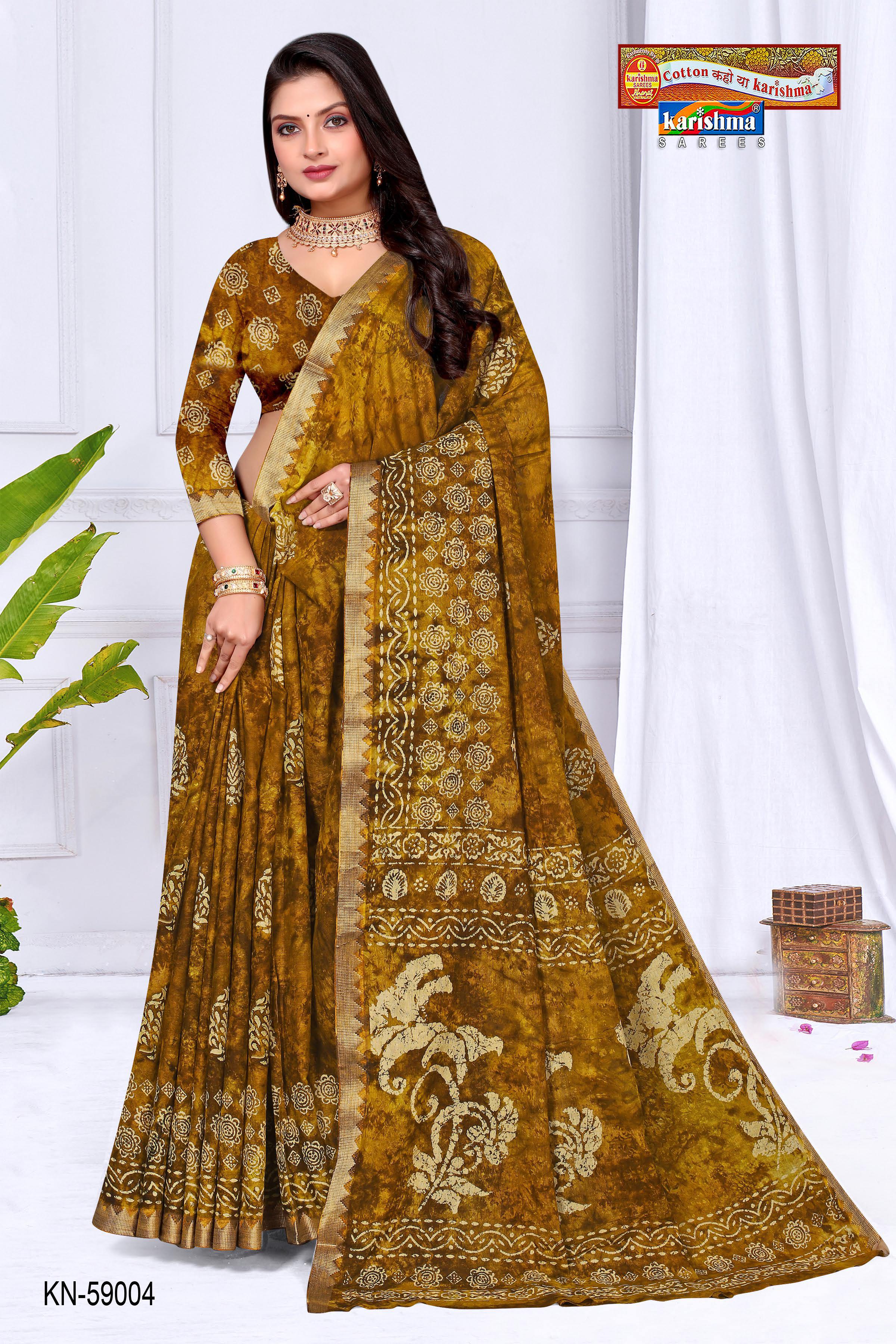 Brown Pure Cotton Malai (Soft) Saree With Batk Print And Jute Style Border