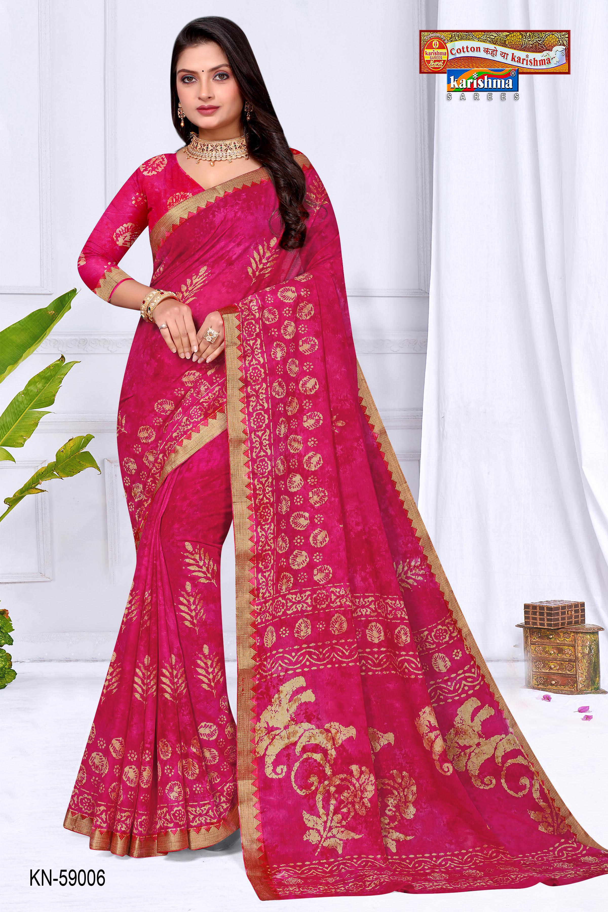 Pink Pure Cotton Malai (Soft) Saree With Batk Print And Jute Style Border