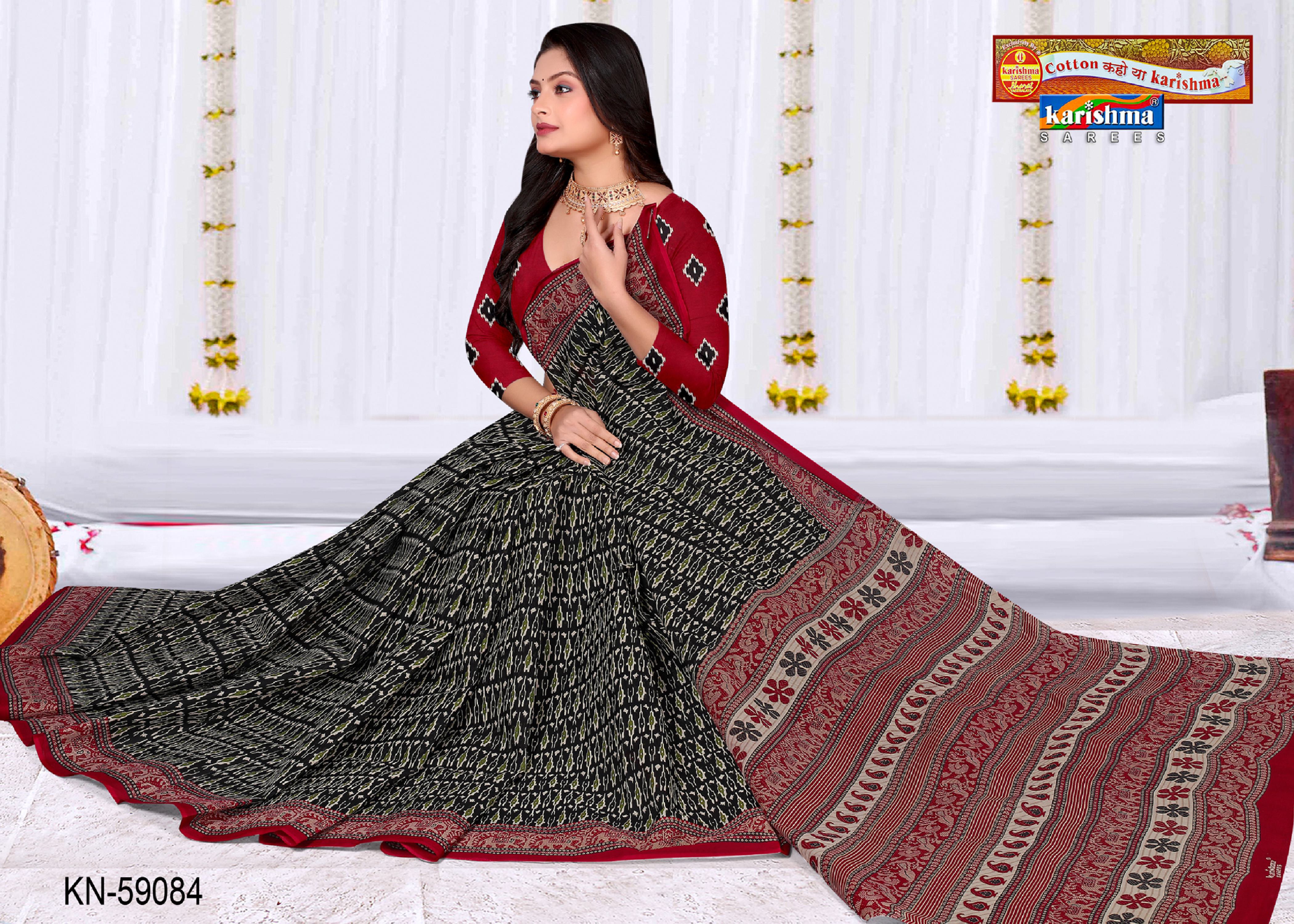 Black Pure Cotton Mulmul (Soft) Saree With Ikat Design And Elephant Border