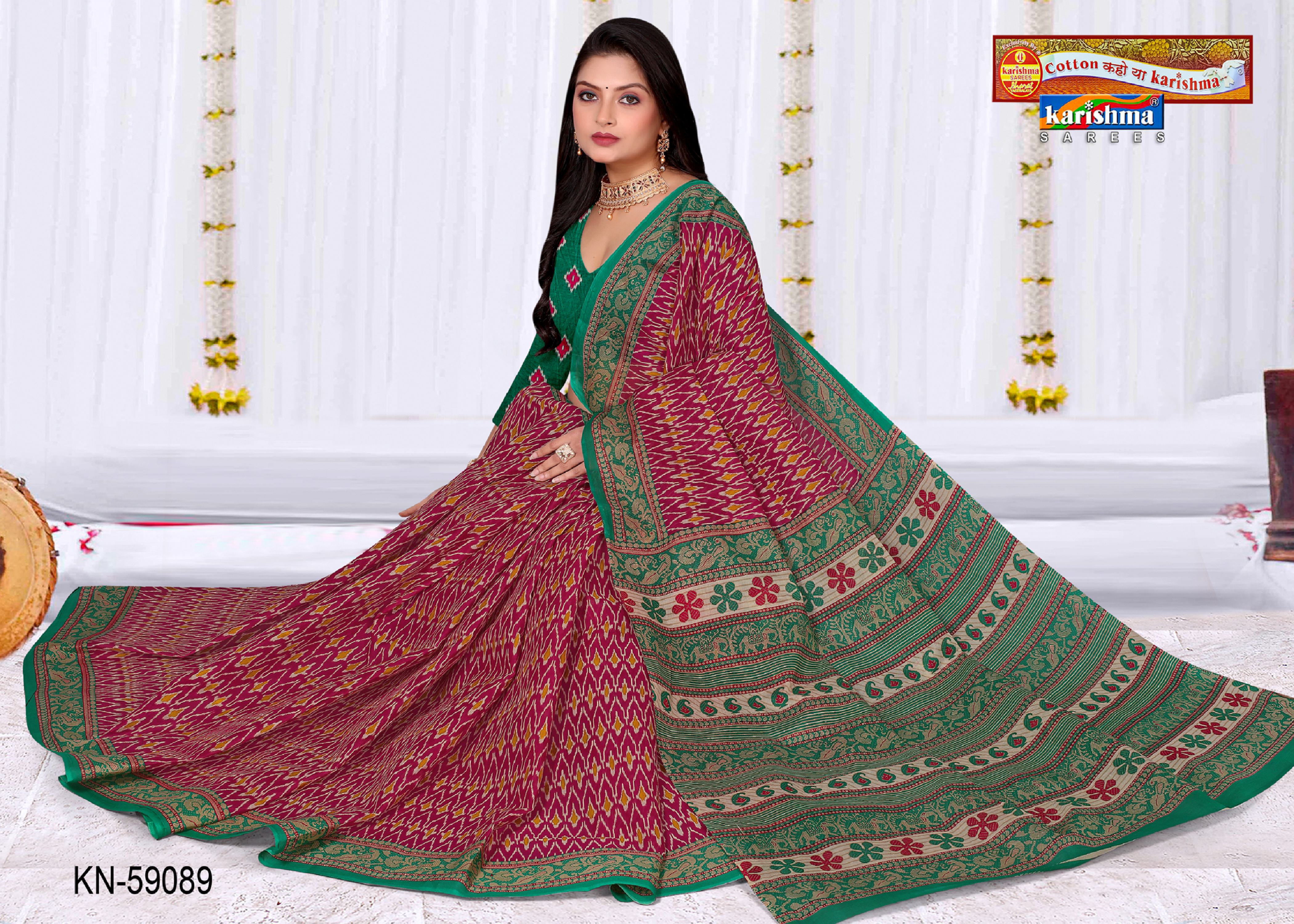 Pink Pure Cotton Mulmul (Soft) Saree With Ikat Design And Elephant Border