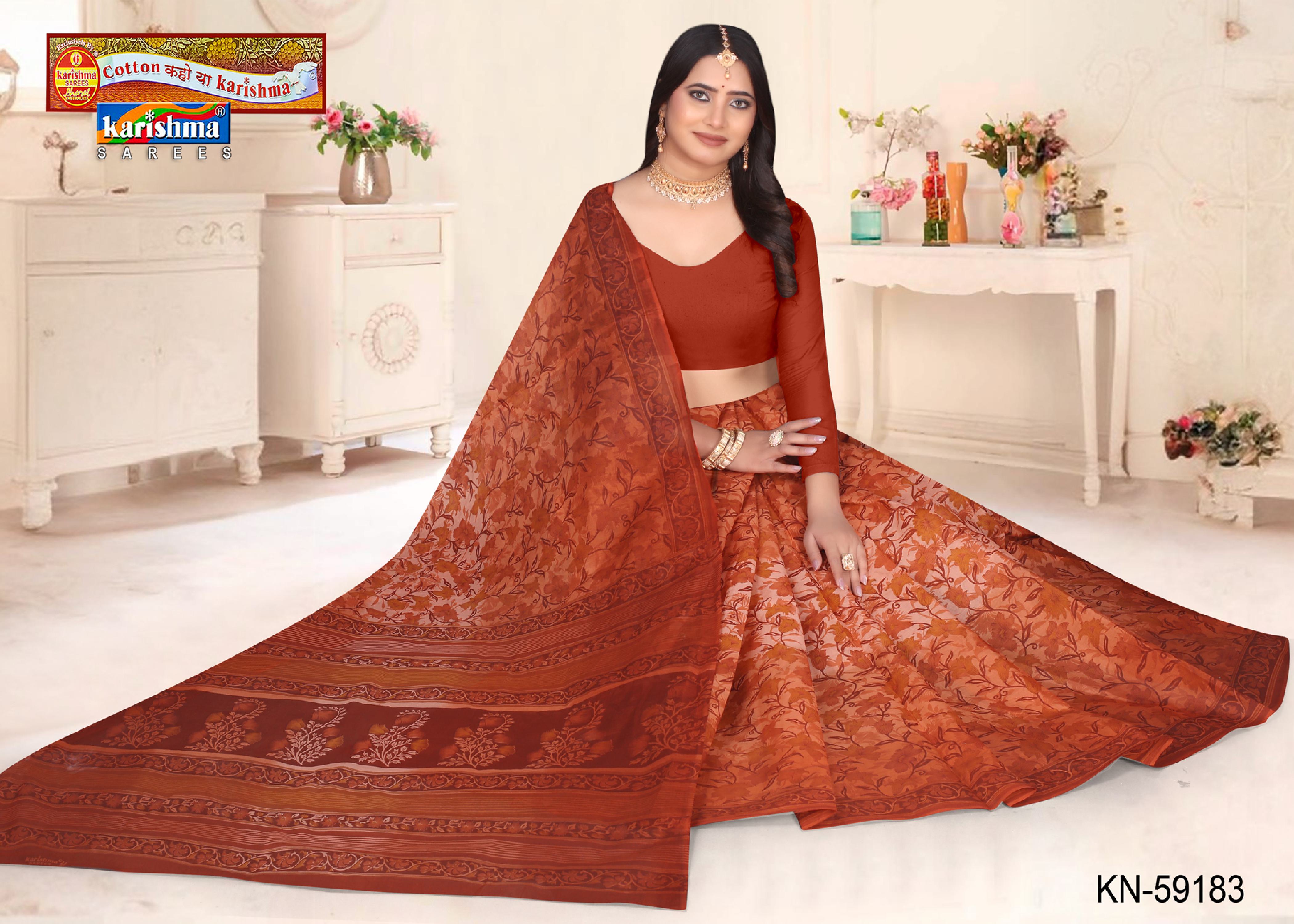 Light Brown Pure Cotton Mulmul (Stiff) Saree With Big Floral Print On Saree And Border