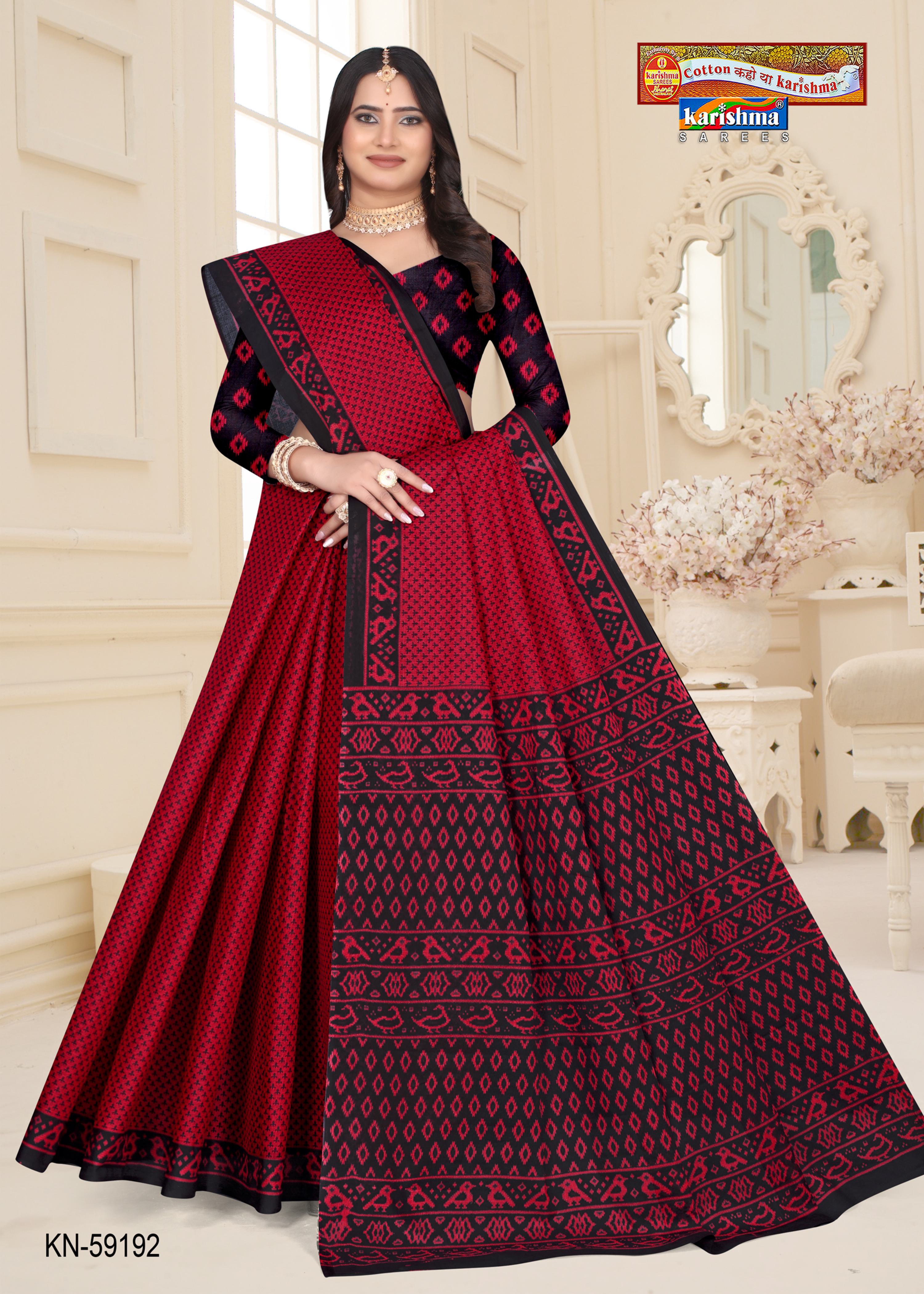 Red Pure Cotton Mulmul (medium Soft) Saree With Small Print Allover