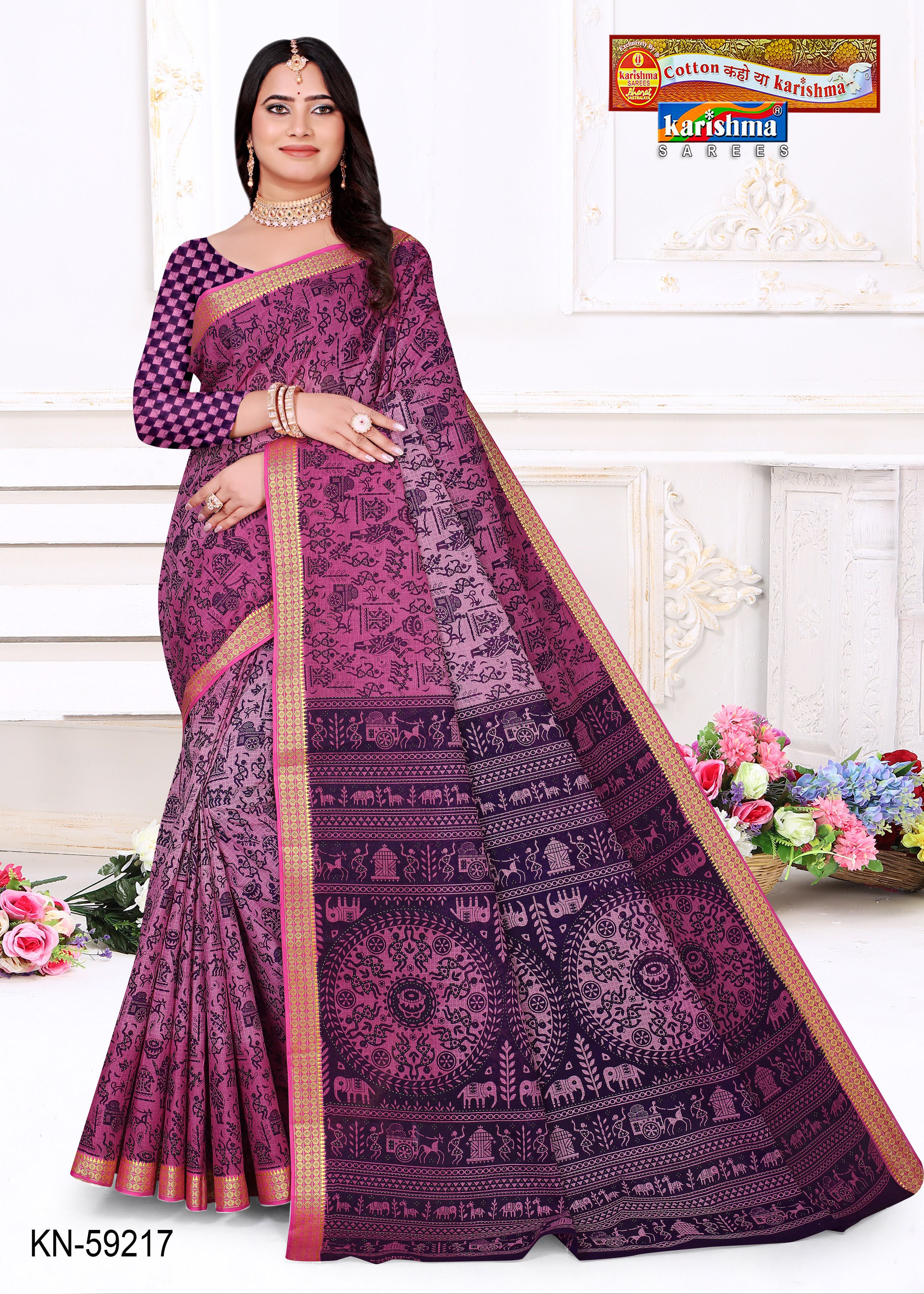 Light Pink Pure Cotton Mulmul (Medium Soft) Saree With Traditional Warli Print And Golden Border