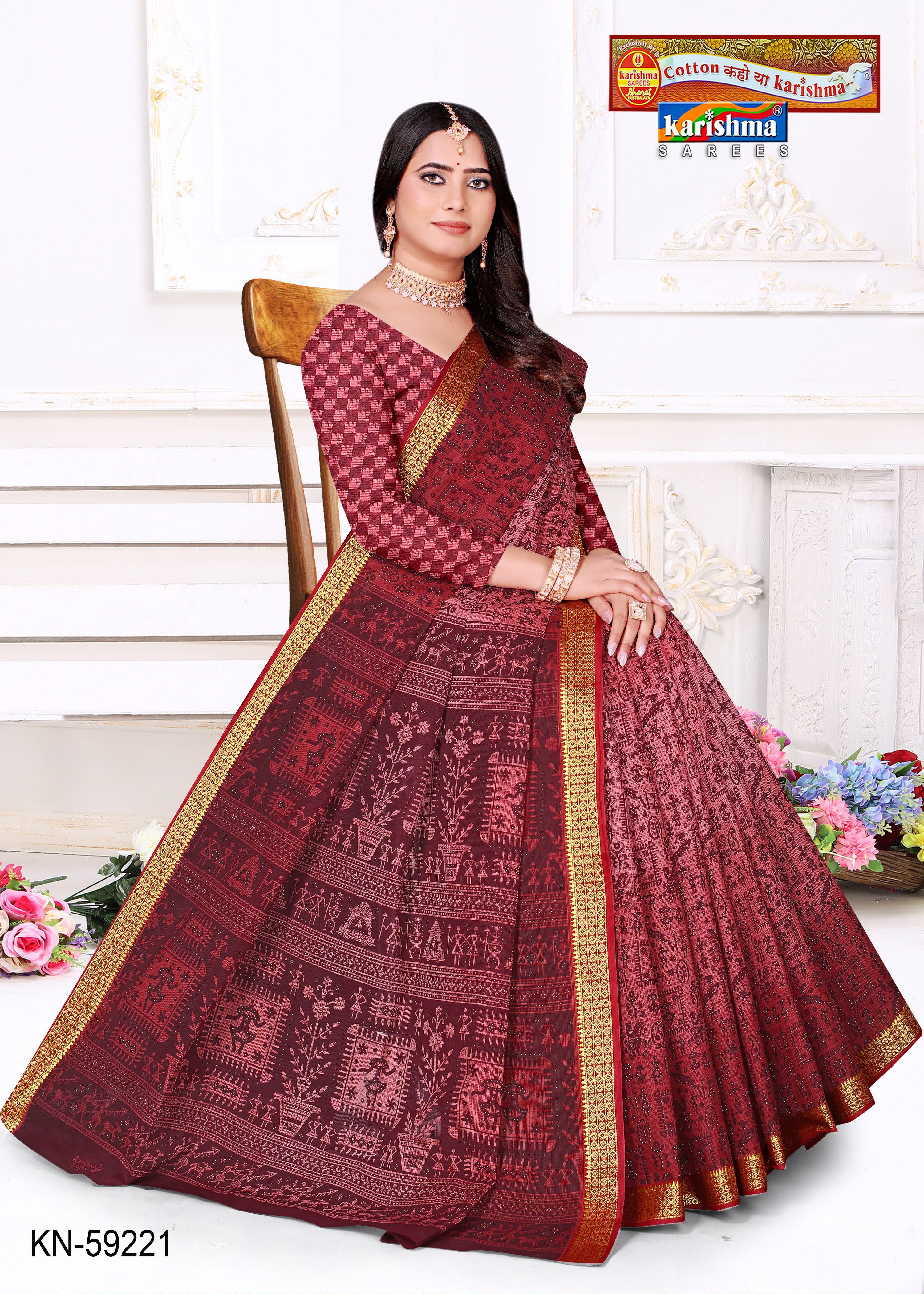 Light Maroon Pure Cotton Mulmul (Medium Soft) Saree With Traditional Warli Print And Golden Border