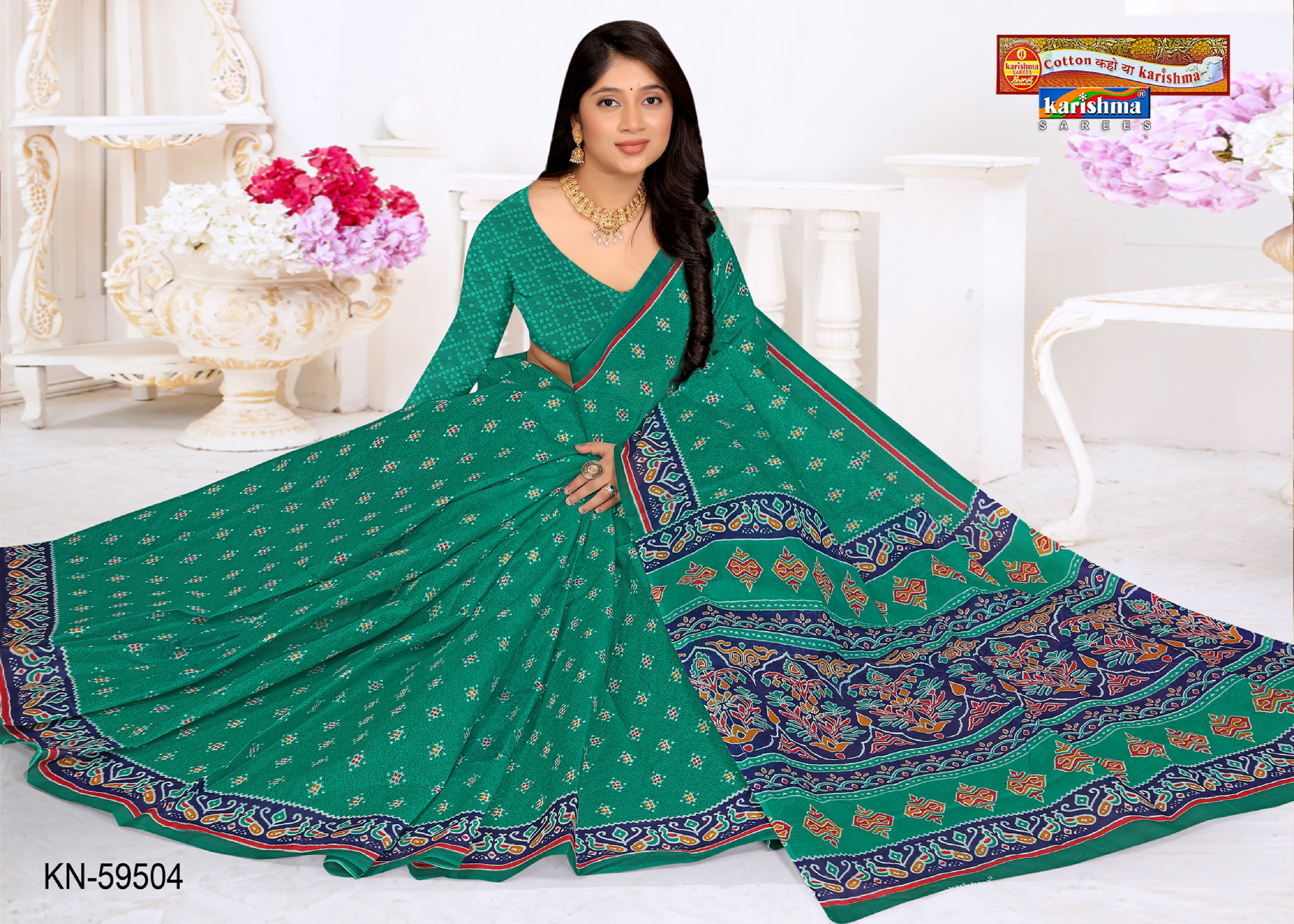 Green Pure Cotton Mulmul (Medium Soft) Saree With Animal Print Patola