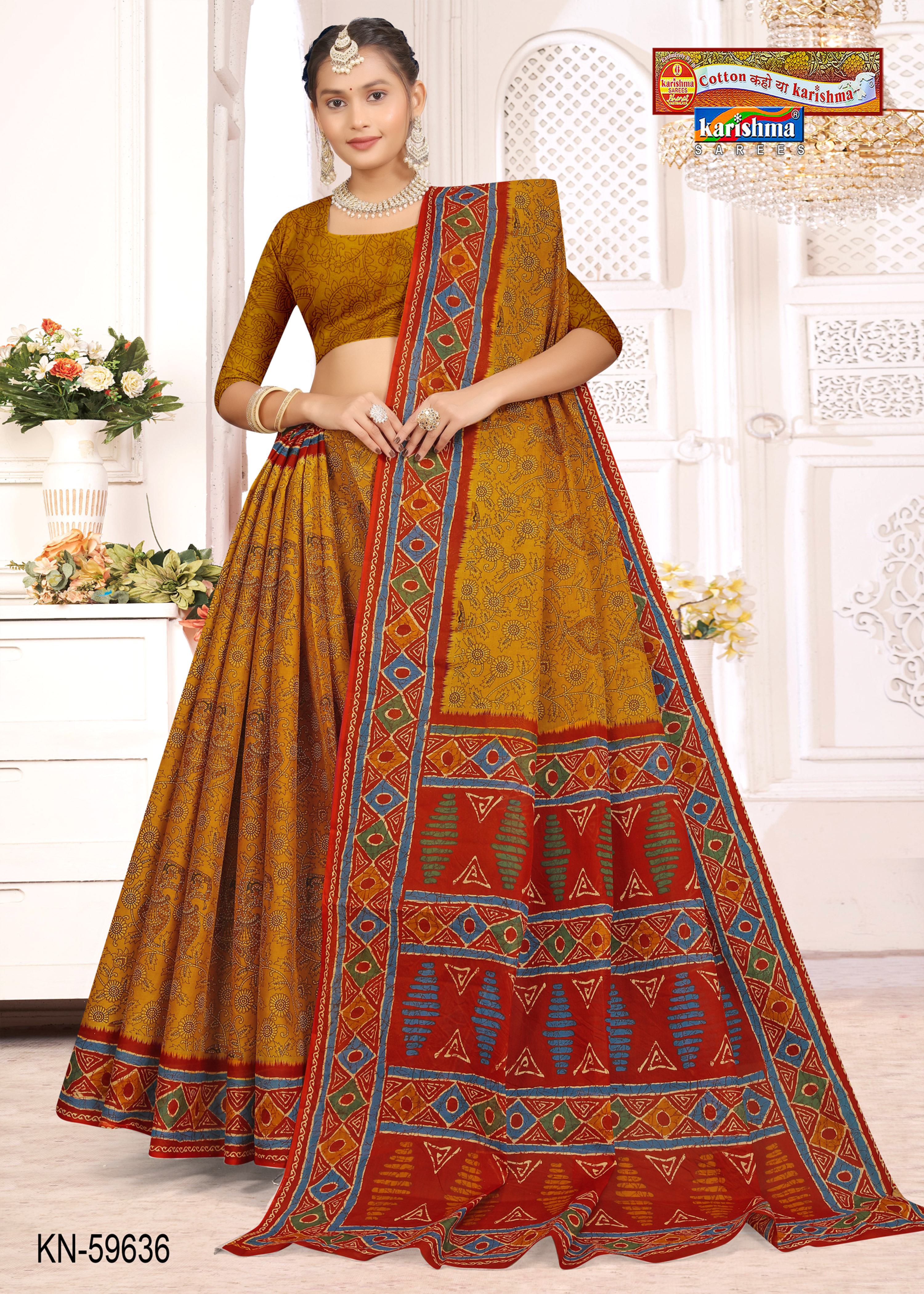 Yellow Pure Cotton Mulmul (Medium Soft) Saree With Elephant Print And Batik Border