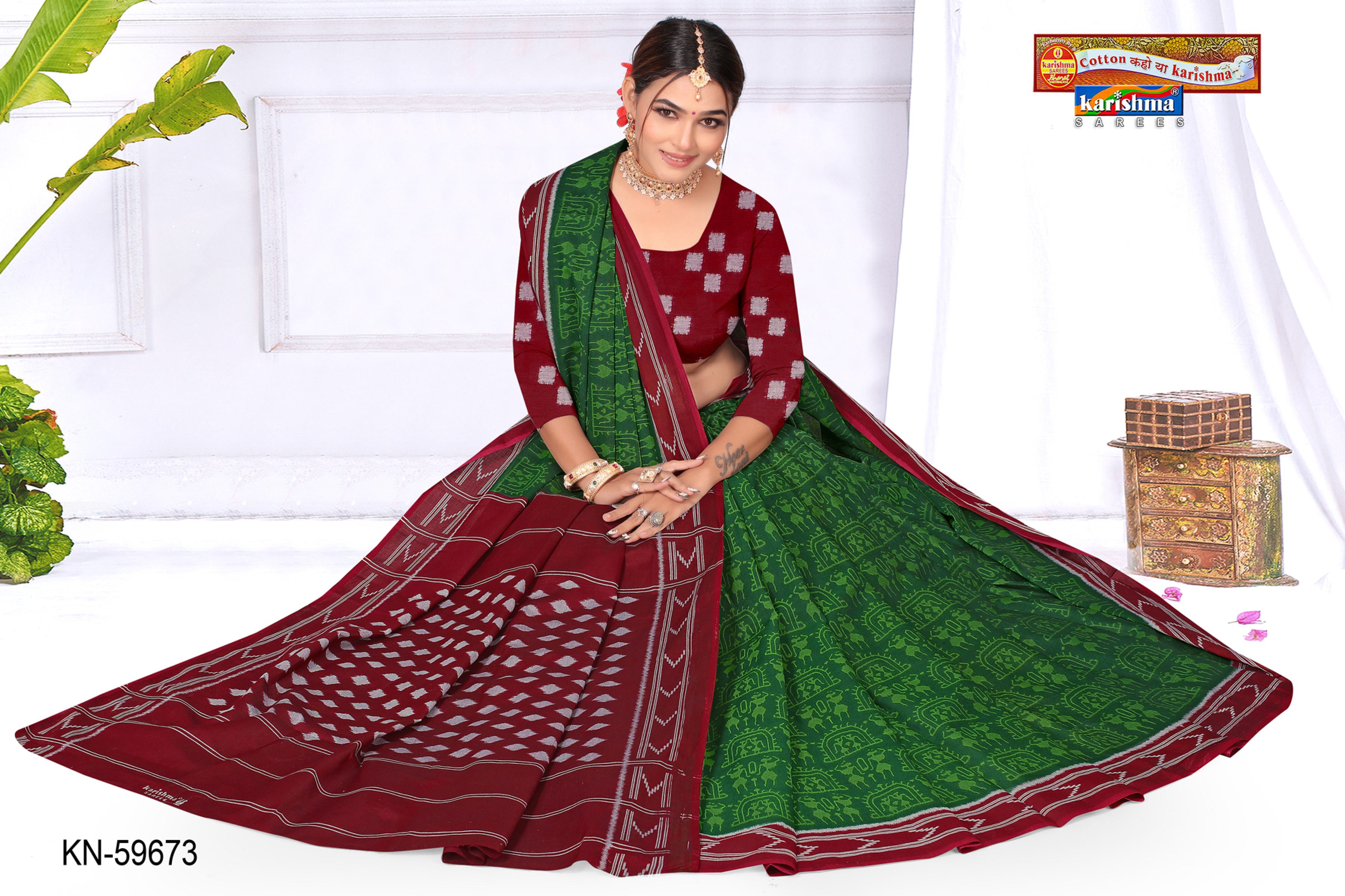 Green Pure Cotton Muslin (Soft) Saree With Figure Print Allover And Ikat Border