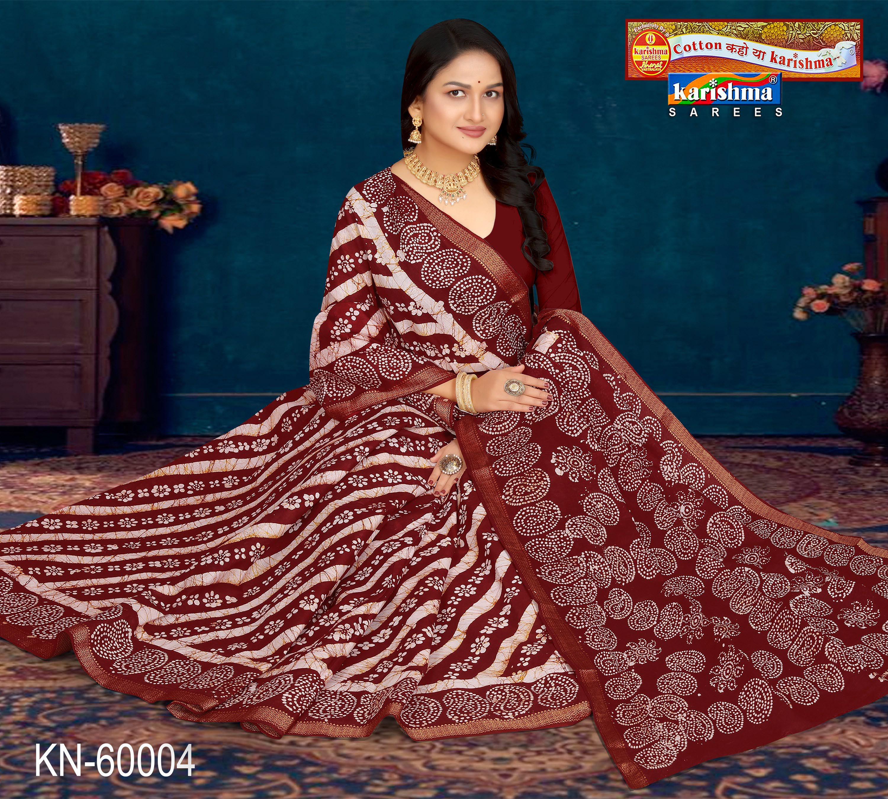 Dark Brown Pure Cotton Malai (Soft) Saree With Traditional Leheriya & Batique Design