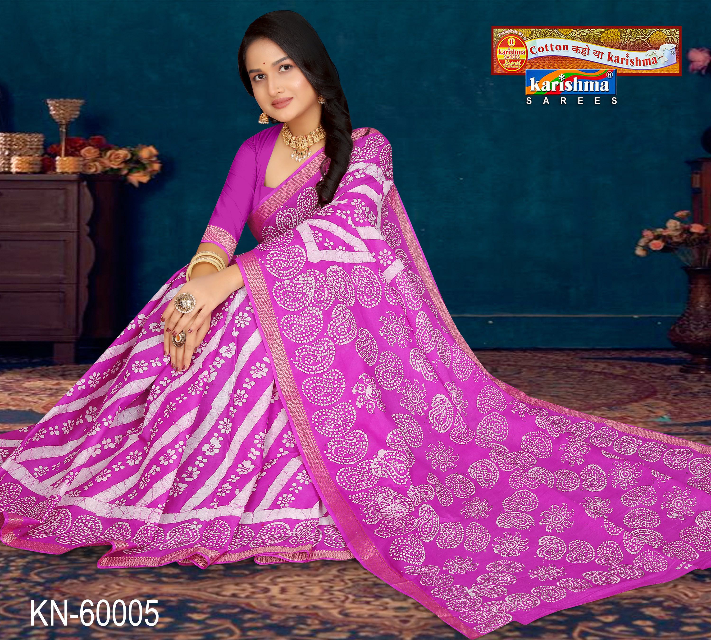 Pink Pure Cotton Malai (Soft) Saree With Traditional Leheriya & Batique Design
